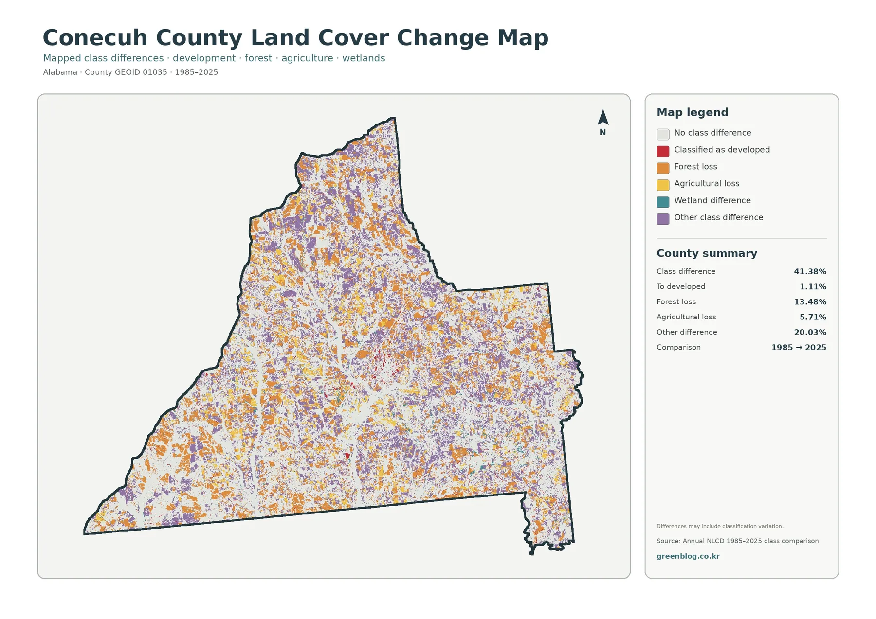 Conecuh County land cover change map