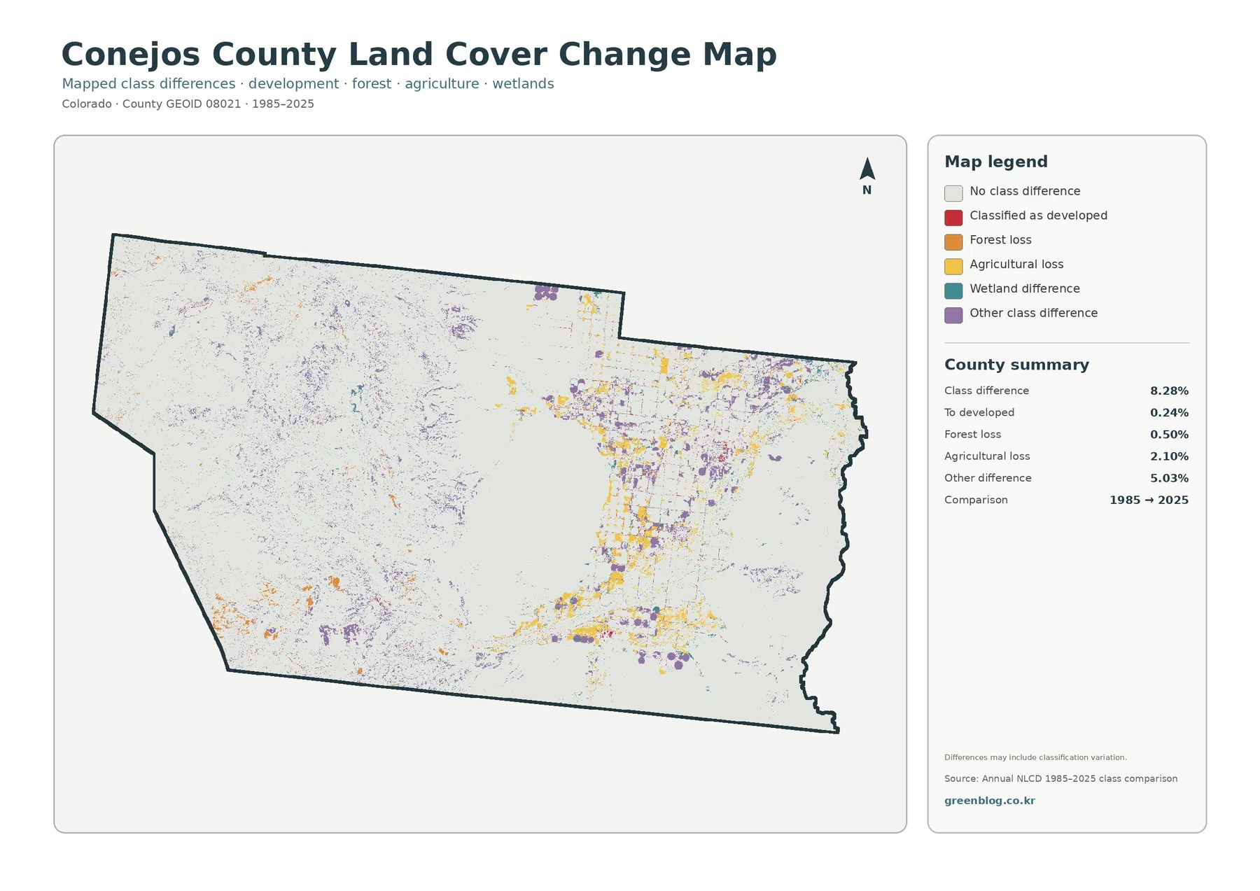 Conejos County land cover change map