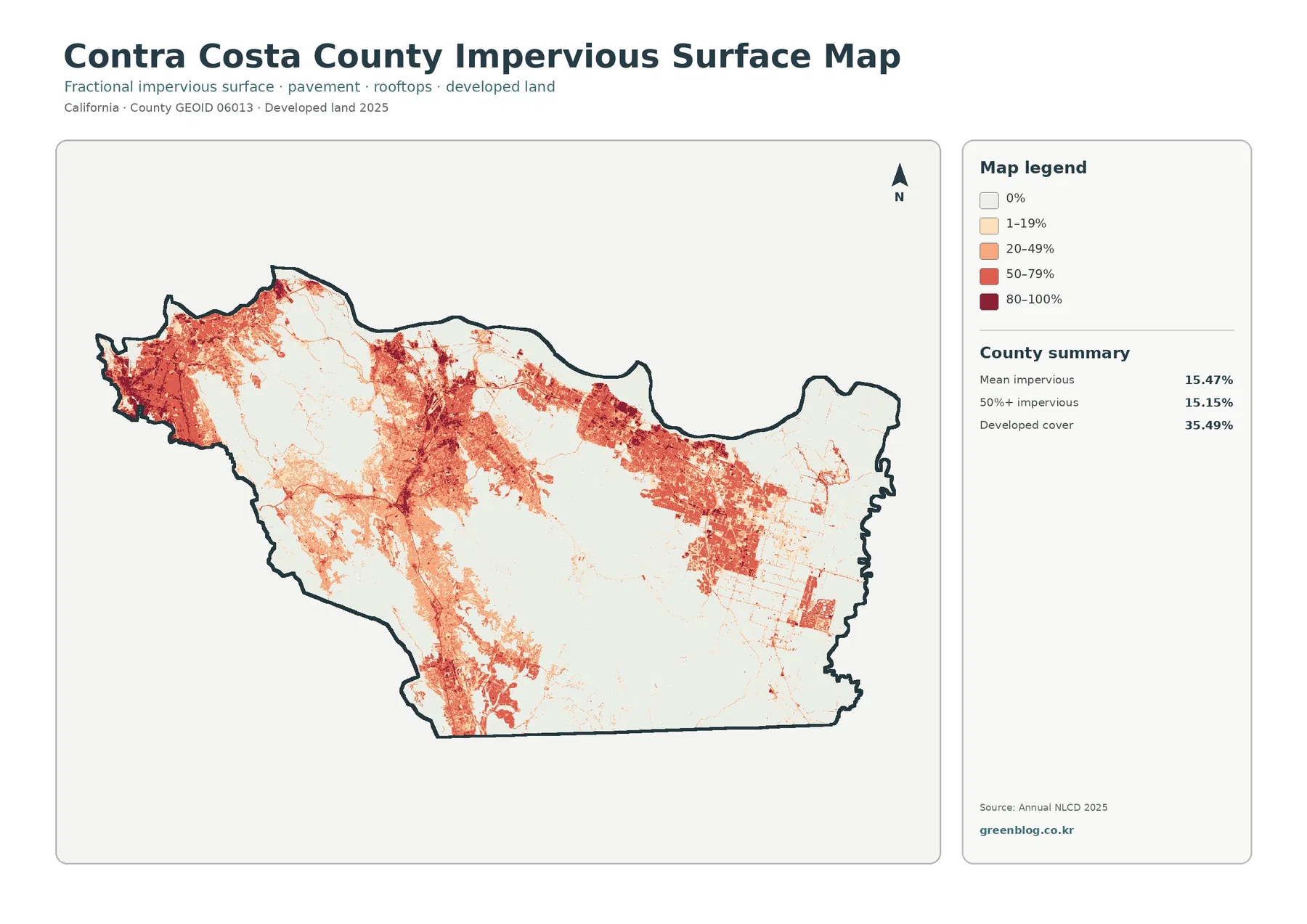 Contra Costa County 불투수·개발지 지도