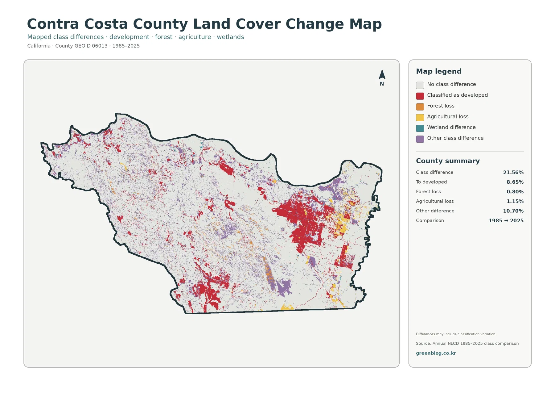 Contra Costa County 토지 피복 변화 지도
