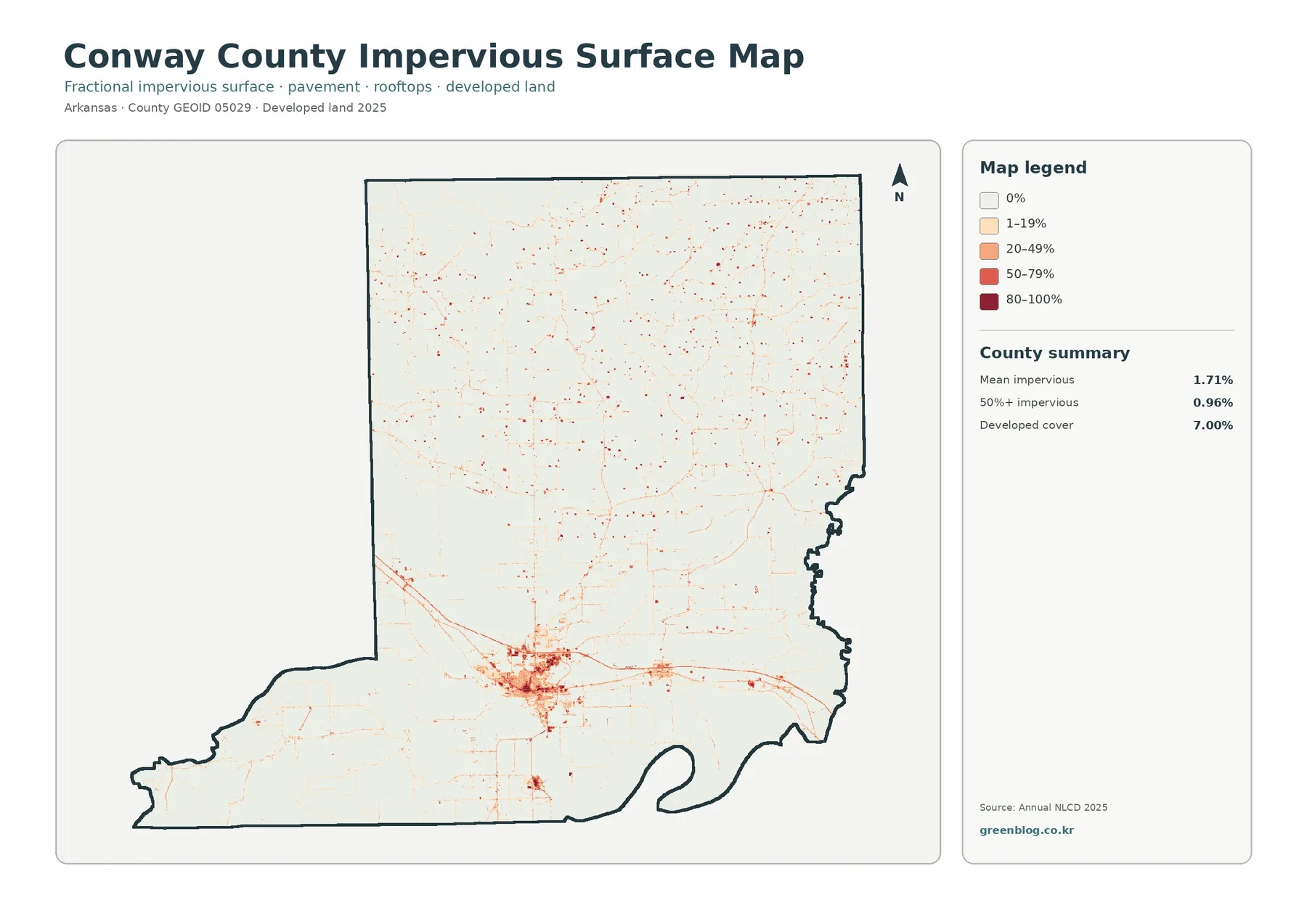 Conway County impervious surface and developed land map