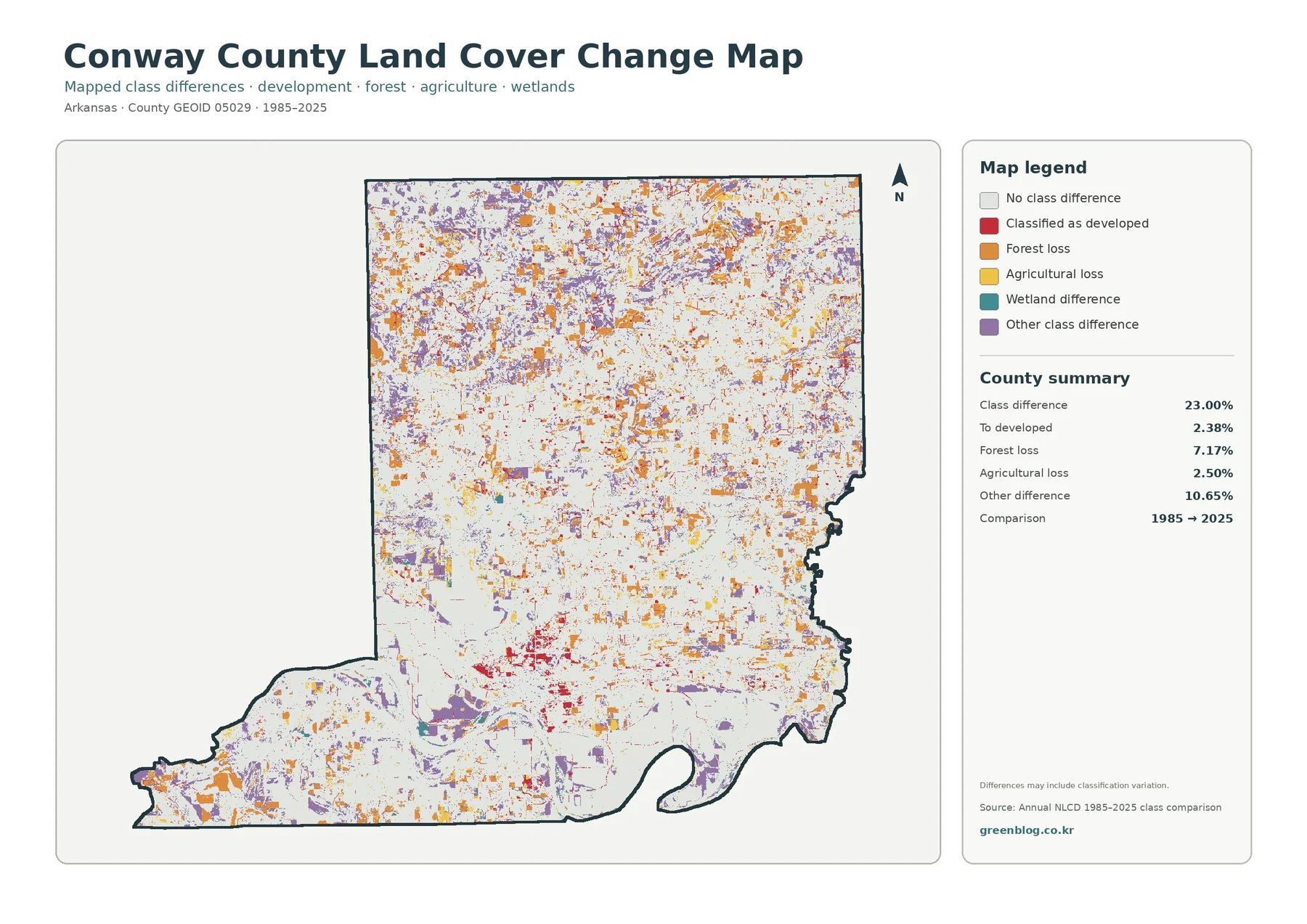 Conway County land cover change map