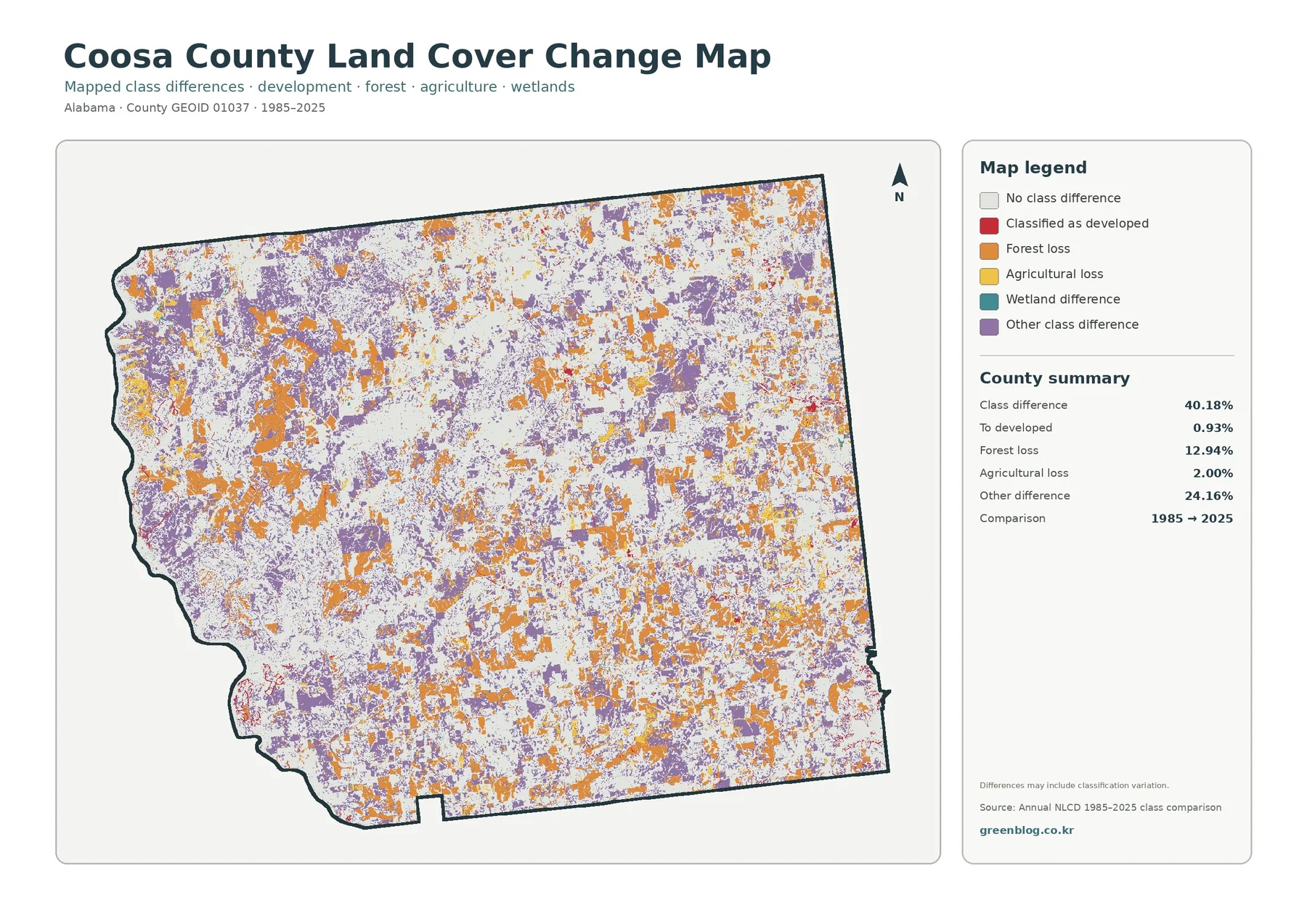 Coosa County land cover change map