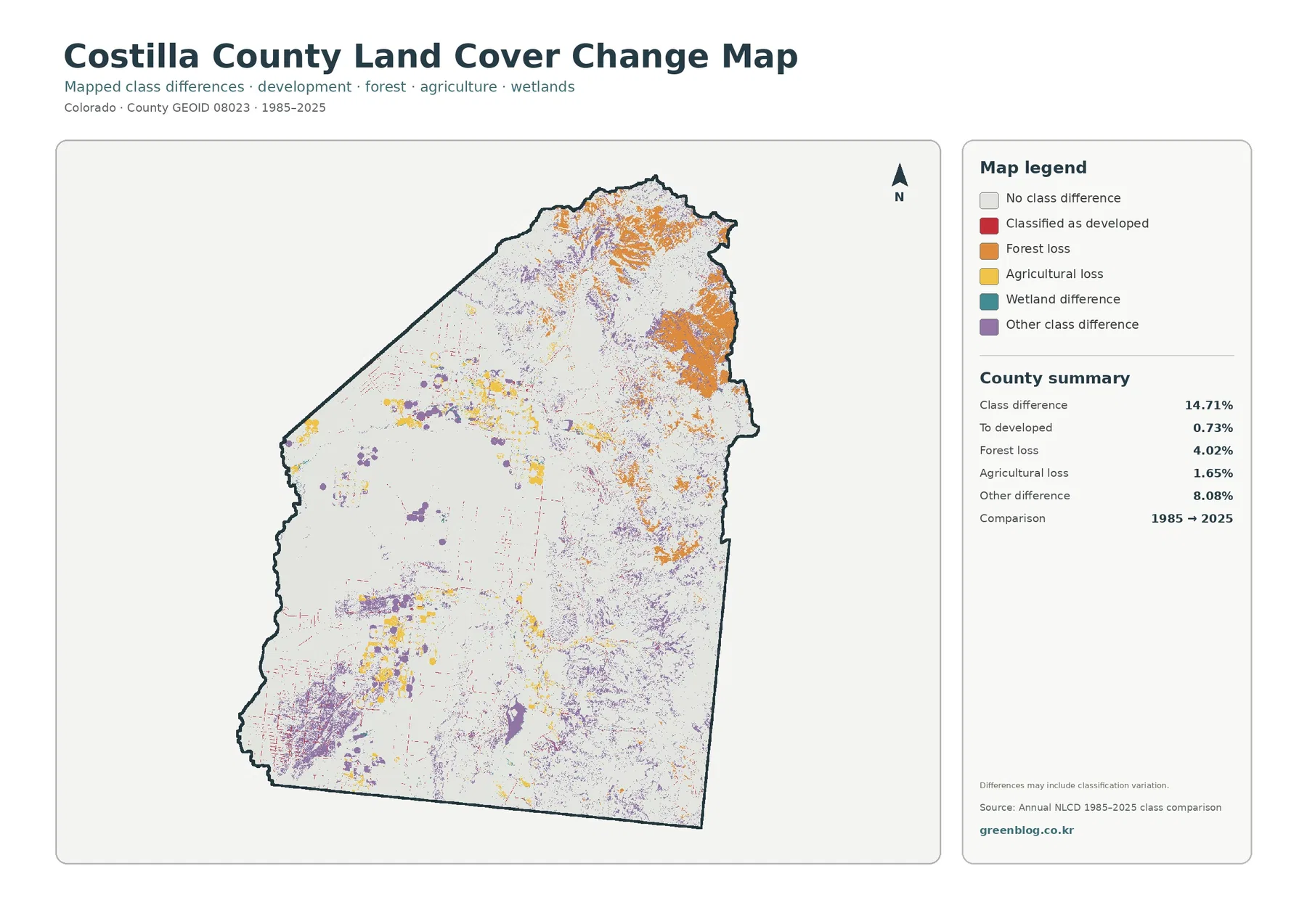 Costilla County land cover change map