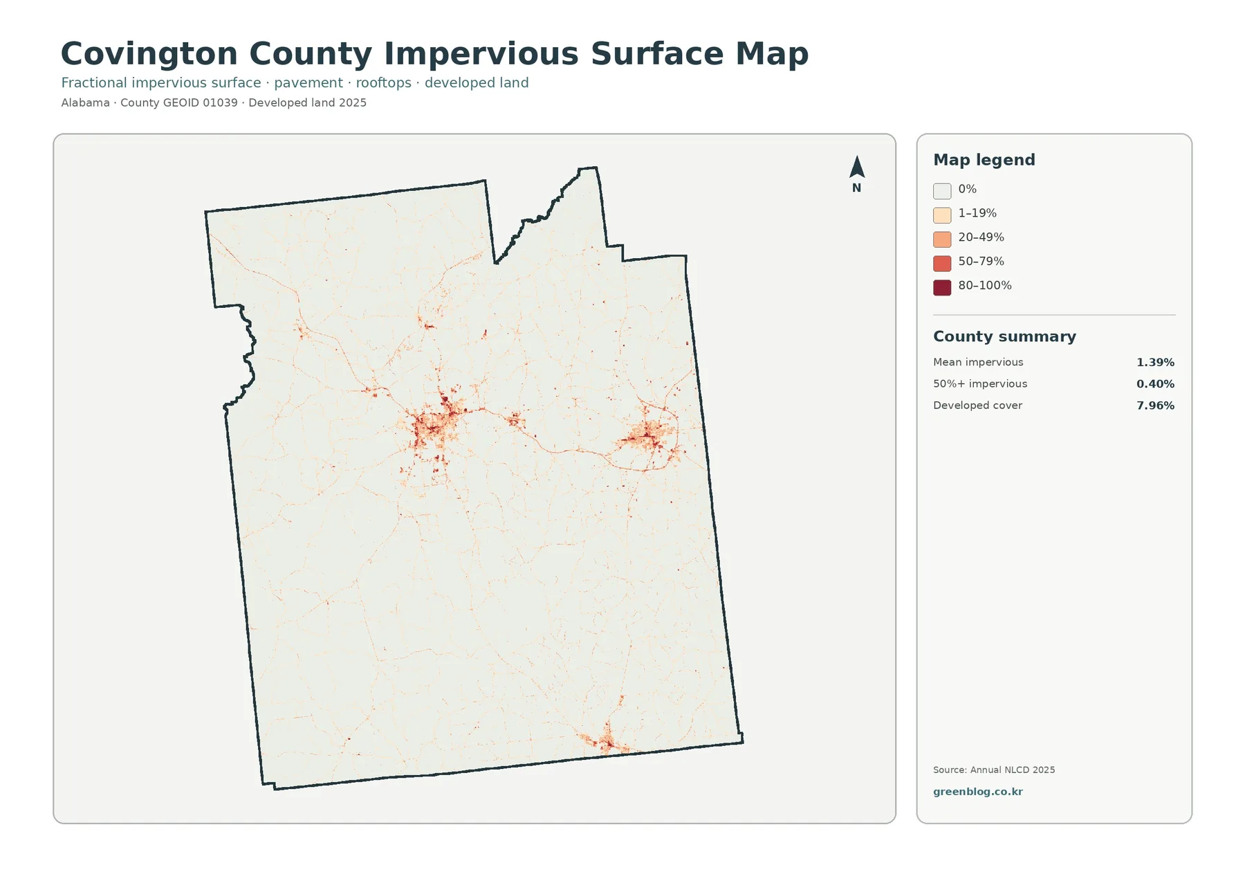 Covington County impervious surface and developed land map