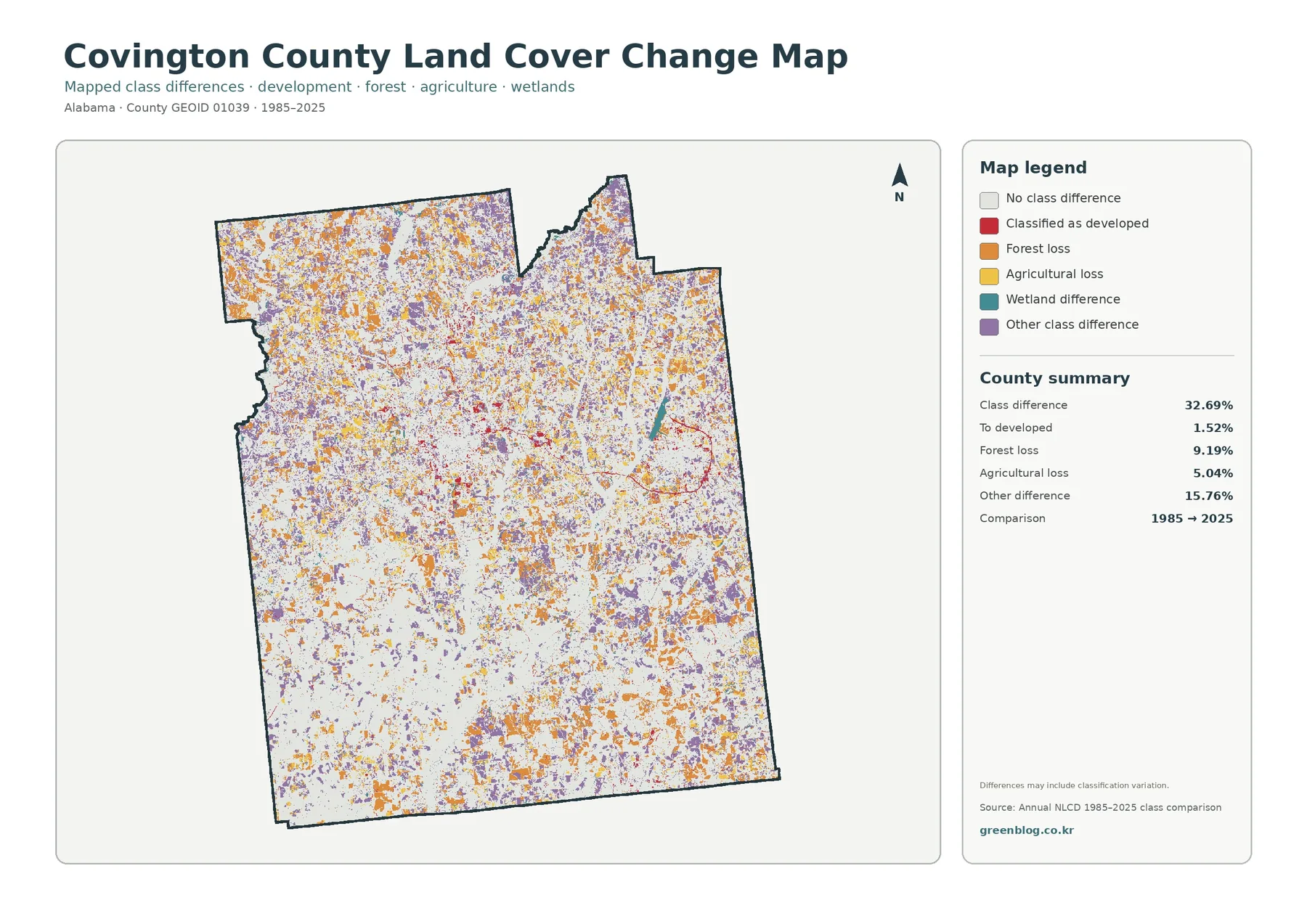 Covington County land cover change map