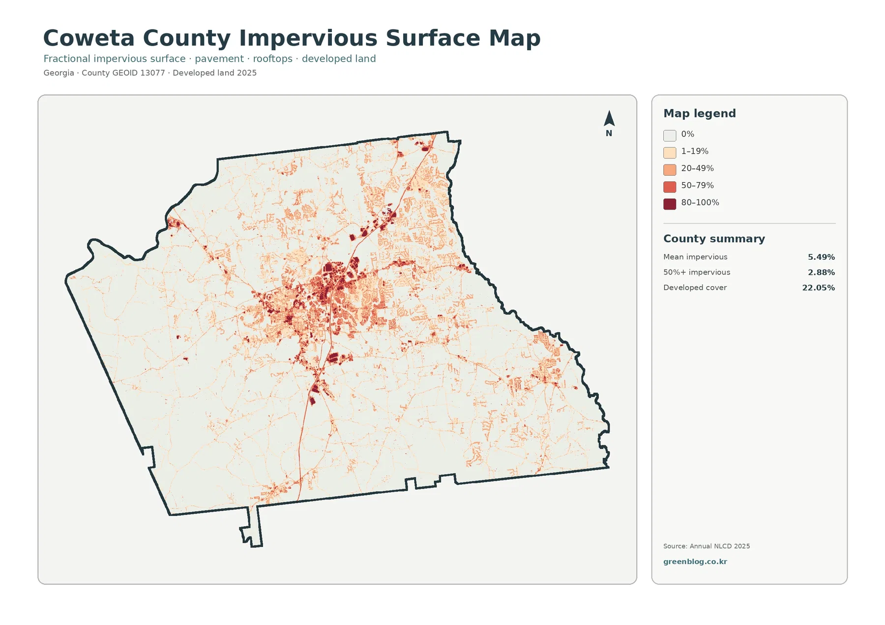 Coweta County 불투수·개발지 지도