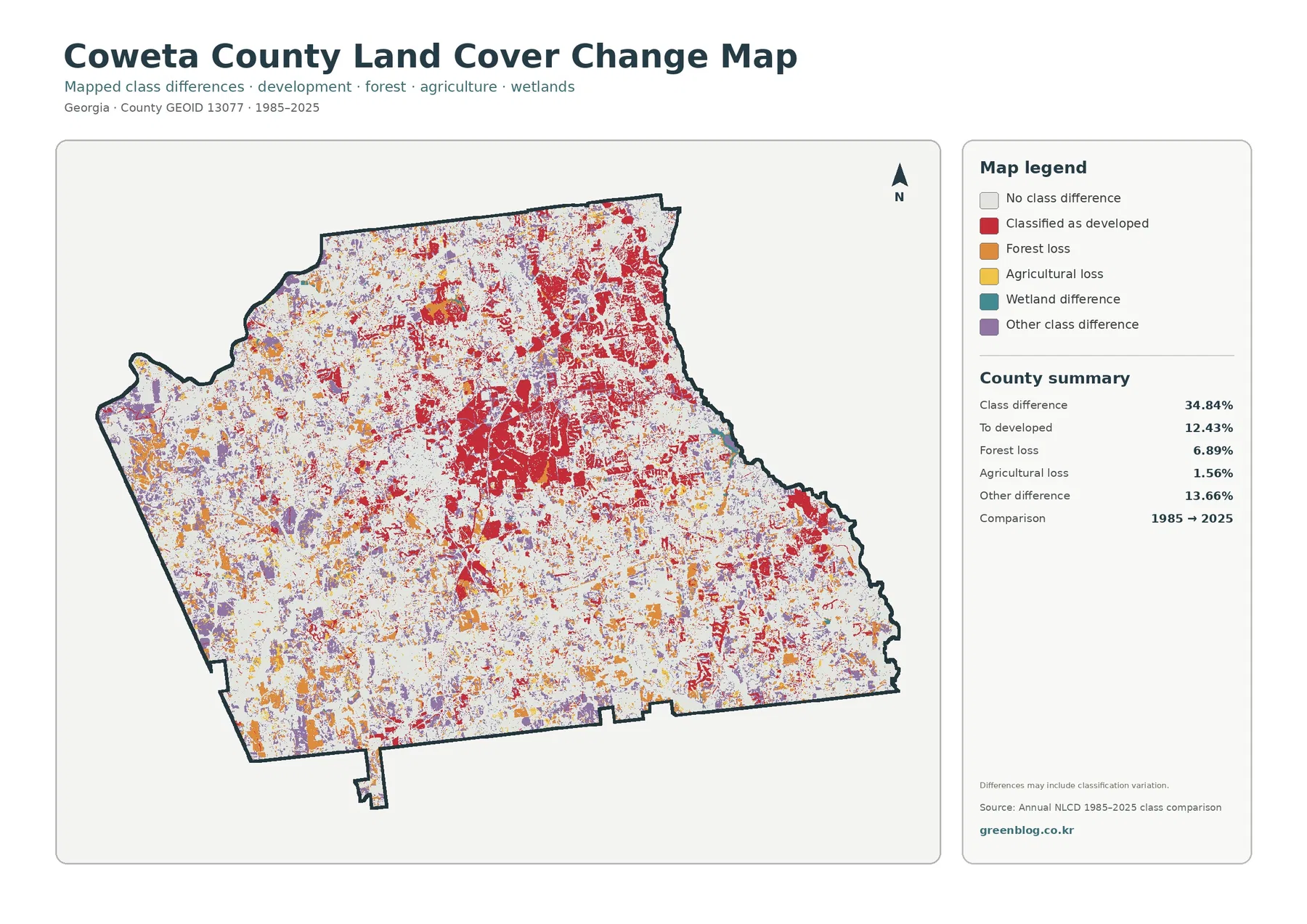 Coweta County 토지 피복 변화 지도