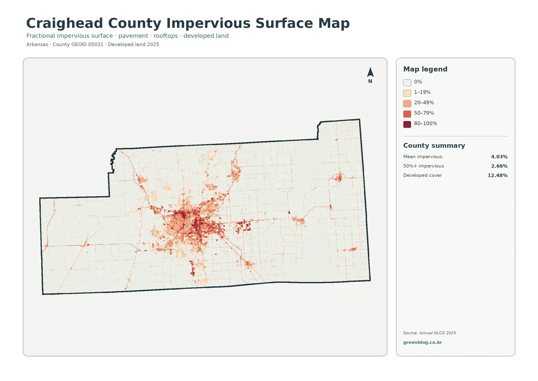 County impervious surface and developed land map