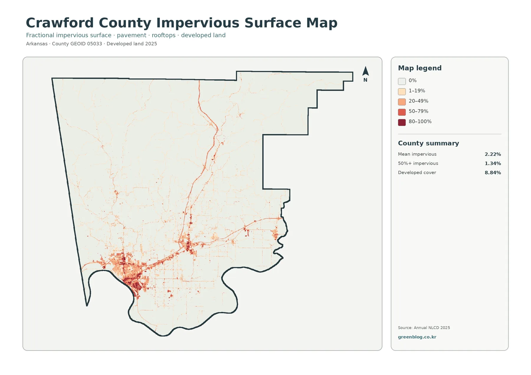 Crawford County impervious surface and developed land map