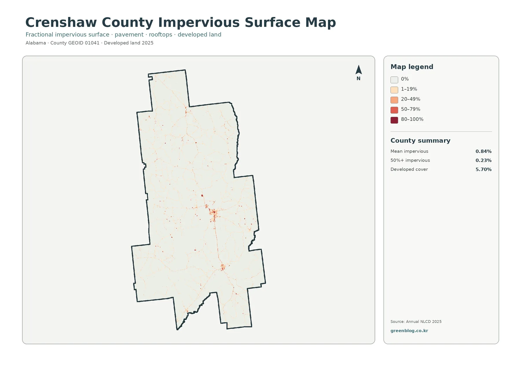 Crenshaw County impervious surface and developed land map