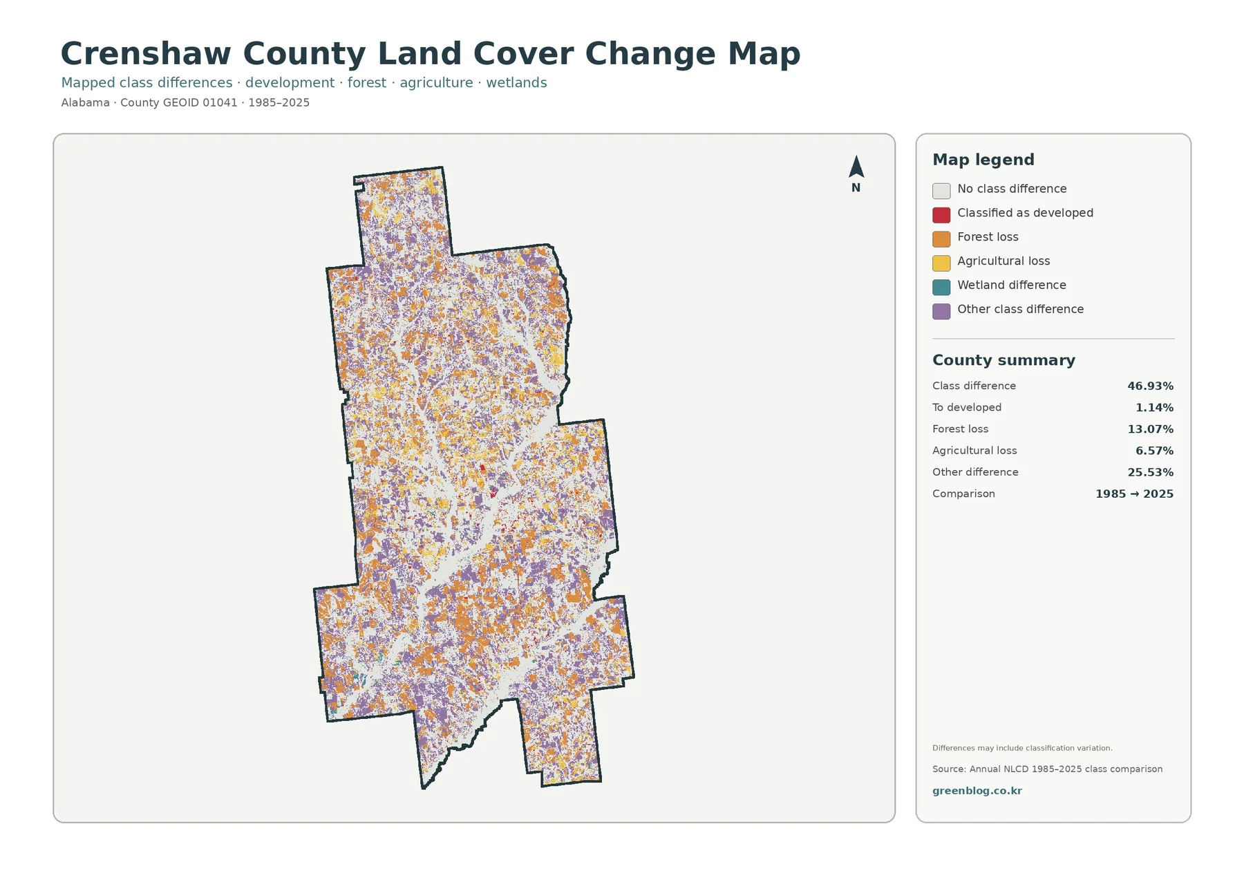 Crenshaw County land cover change map