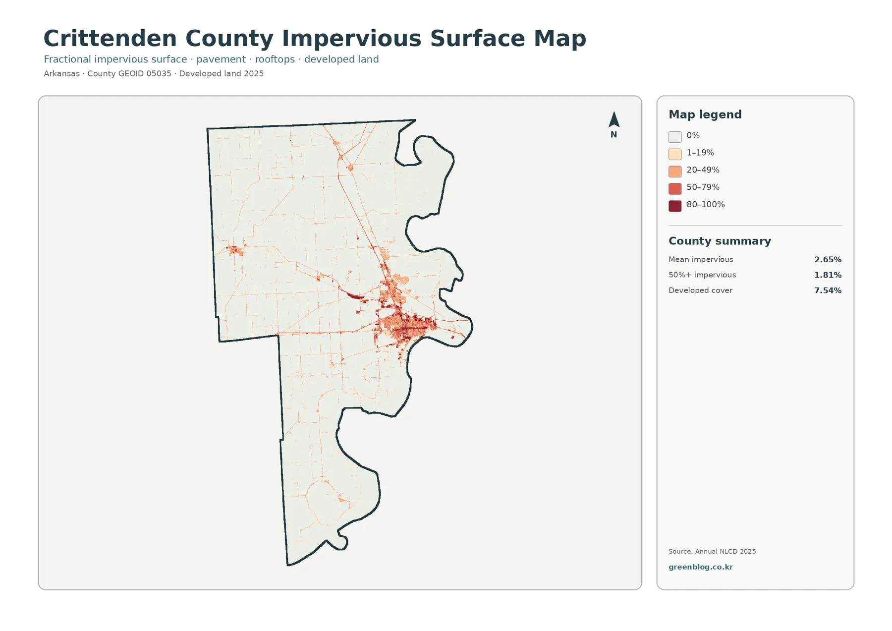 Crittenden County impervious surface and developed land map