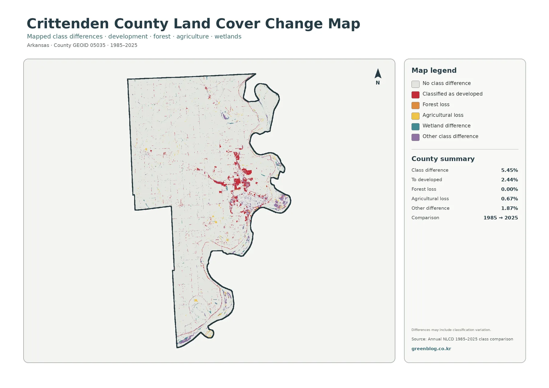 Crittenden County land cover change map