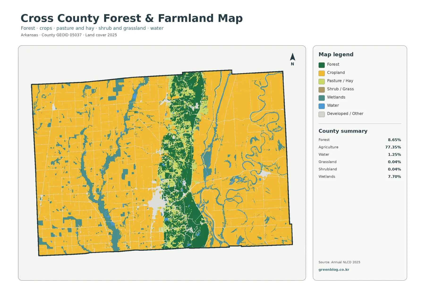 Cross County forest and farmland map