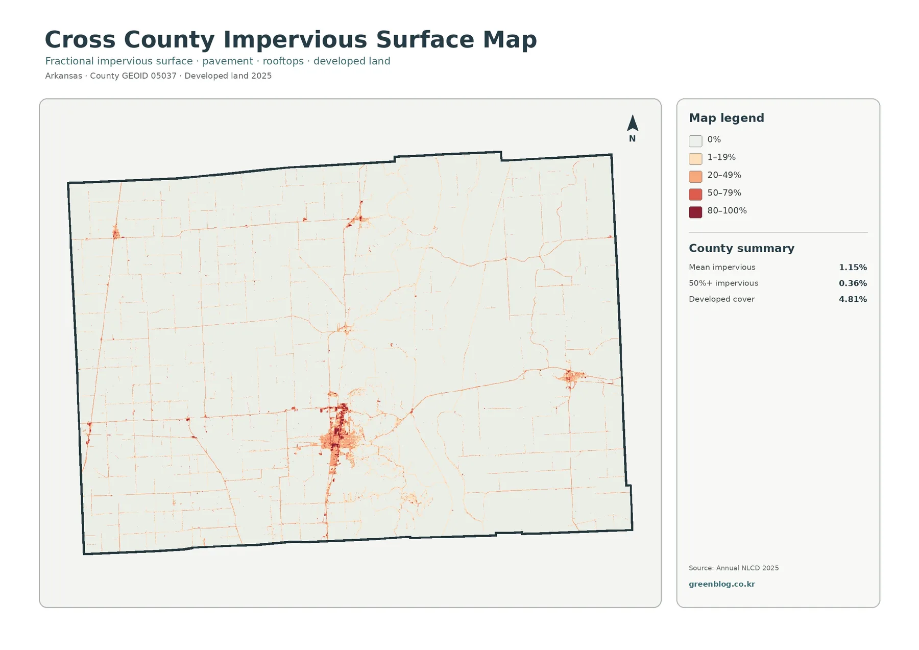 Cross County impervious surface and developed land map
