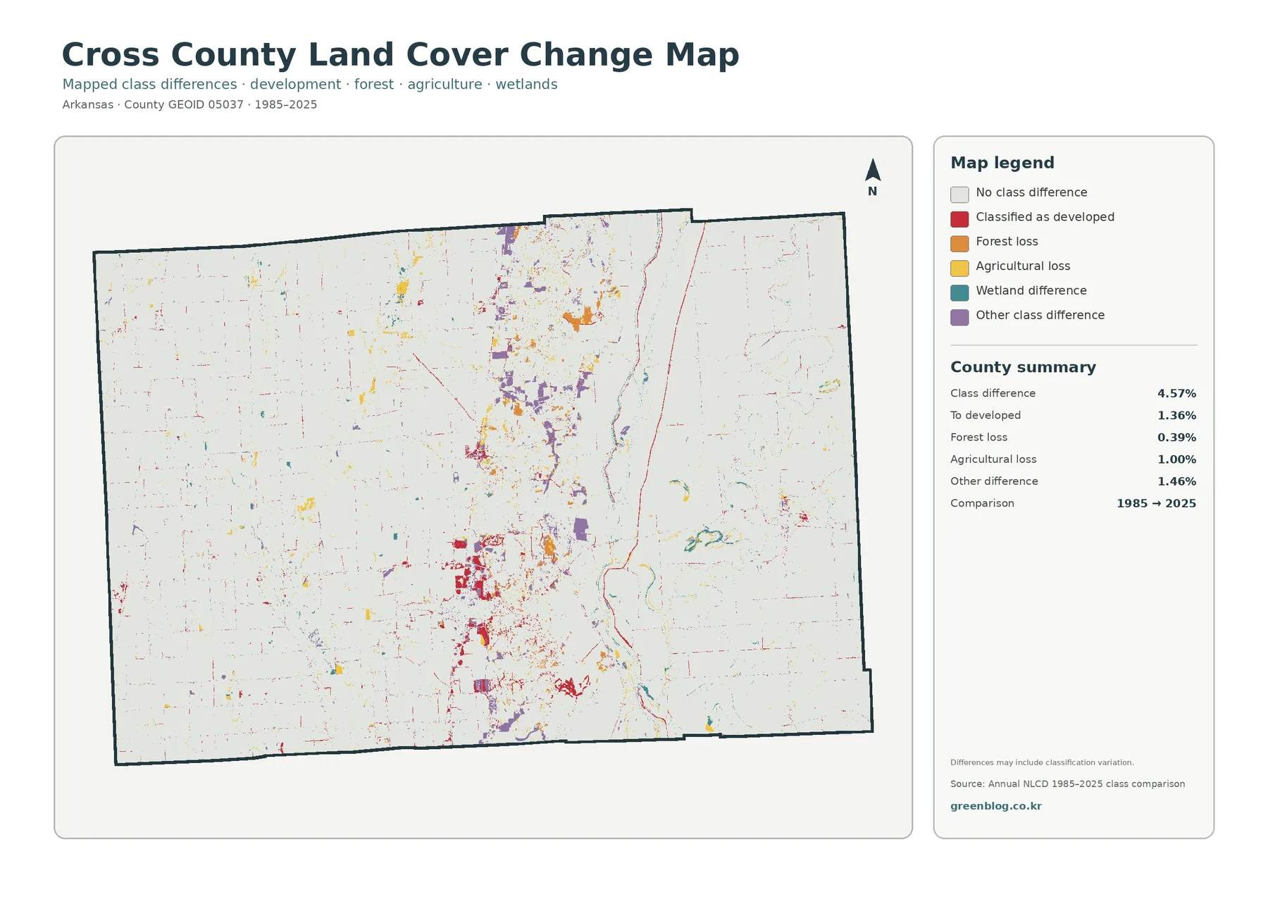 Cross County land cover change map