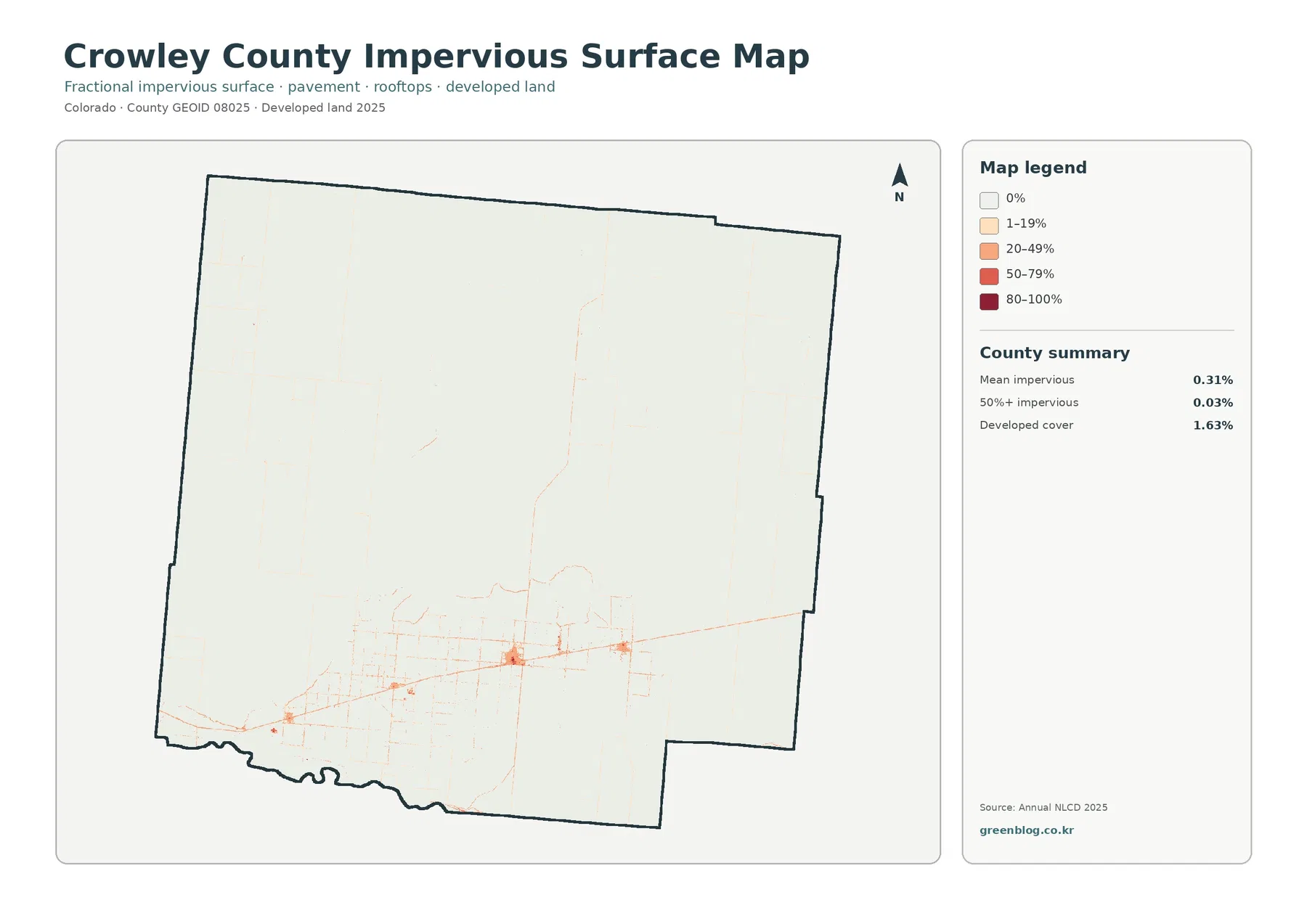 Crowley County impervious surface and developed land map