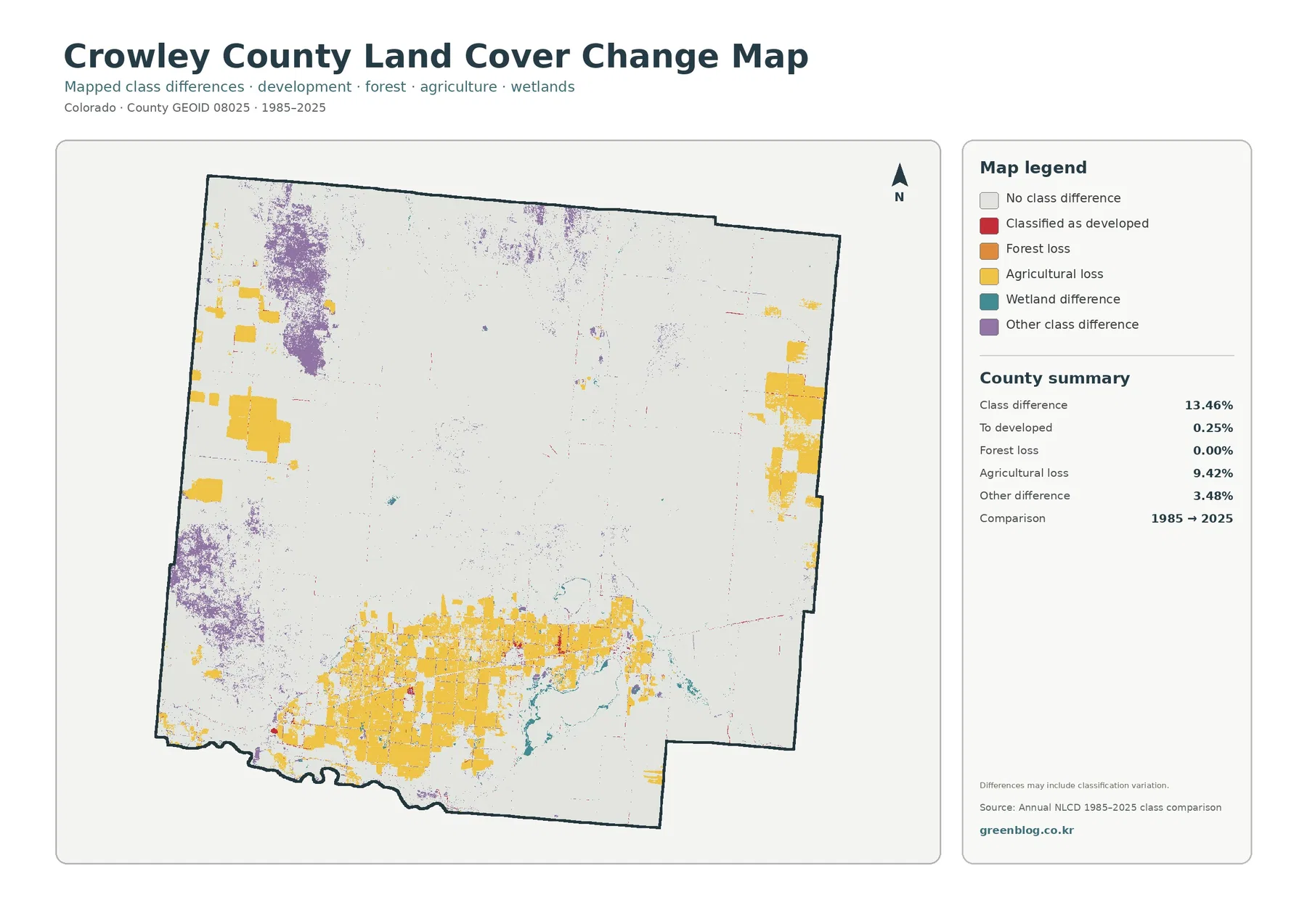 Crowley County land cover change map