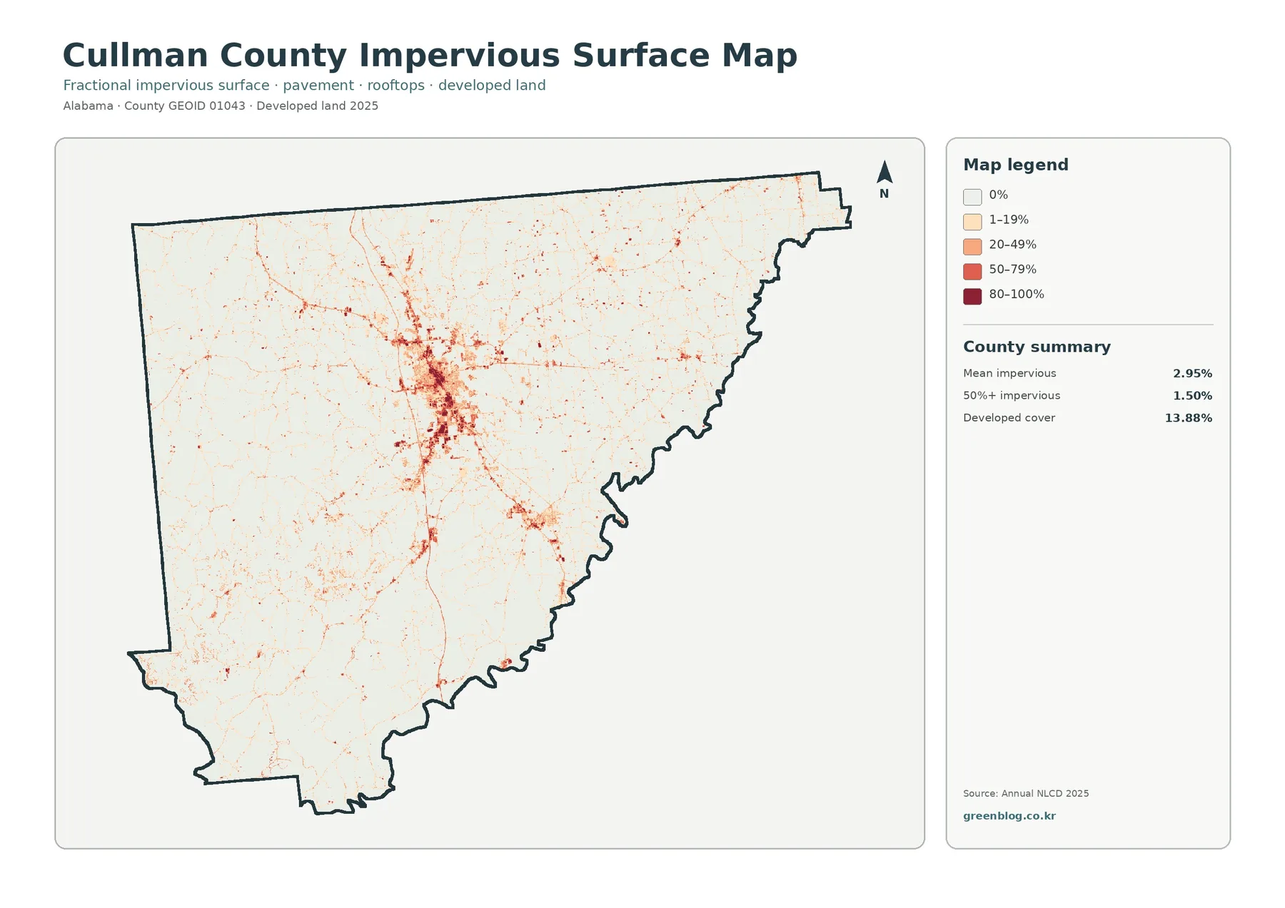 Cullman County impervious surface and developed land map