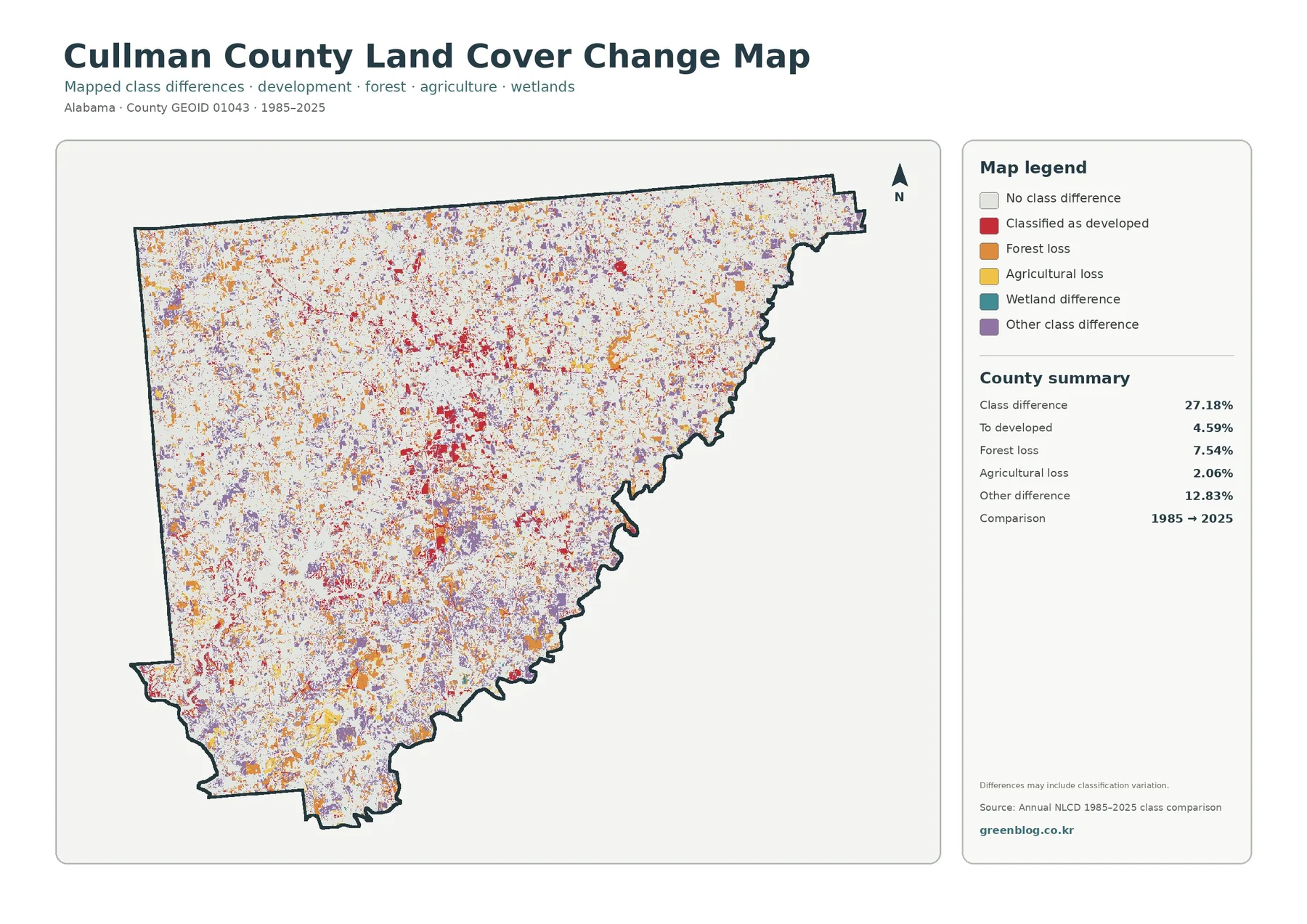 Cullman County land cover change map