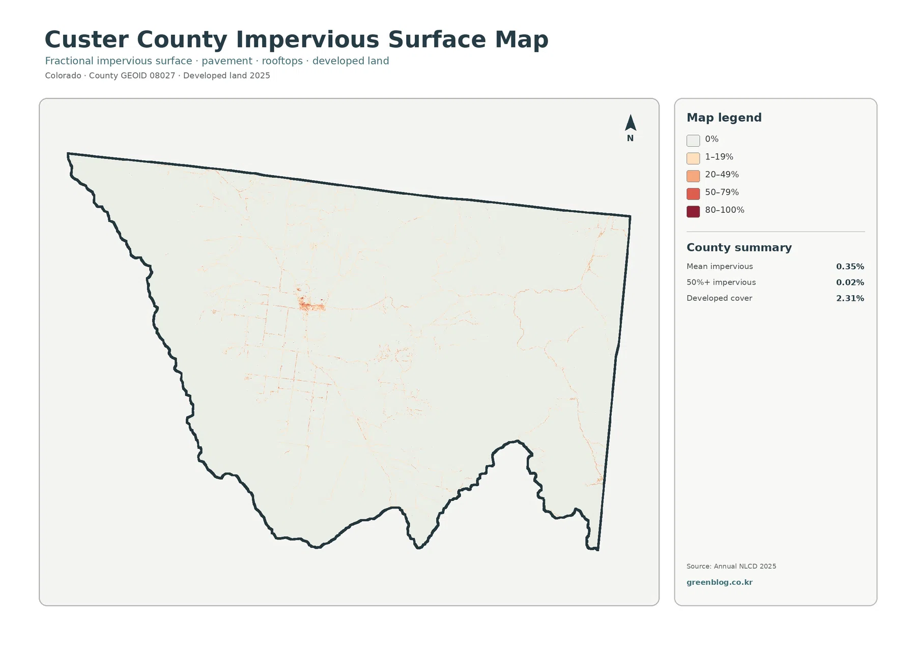 Custer County impervious surface and developed land map