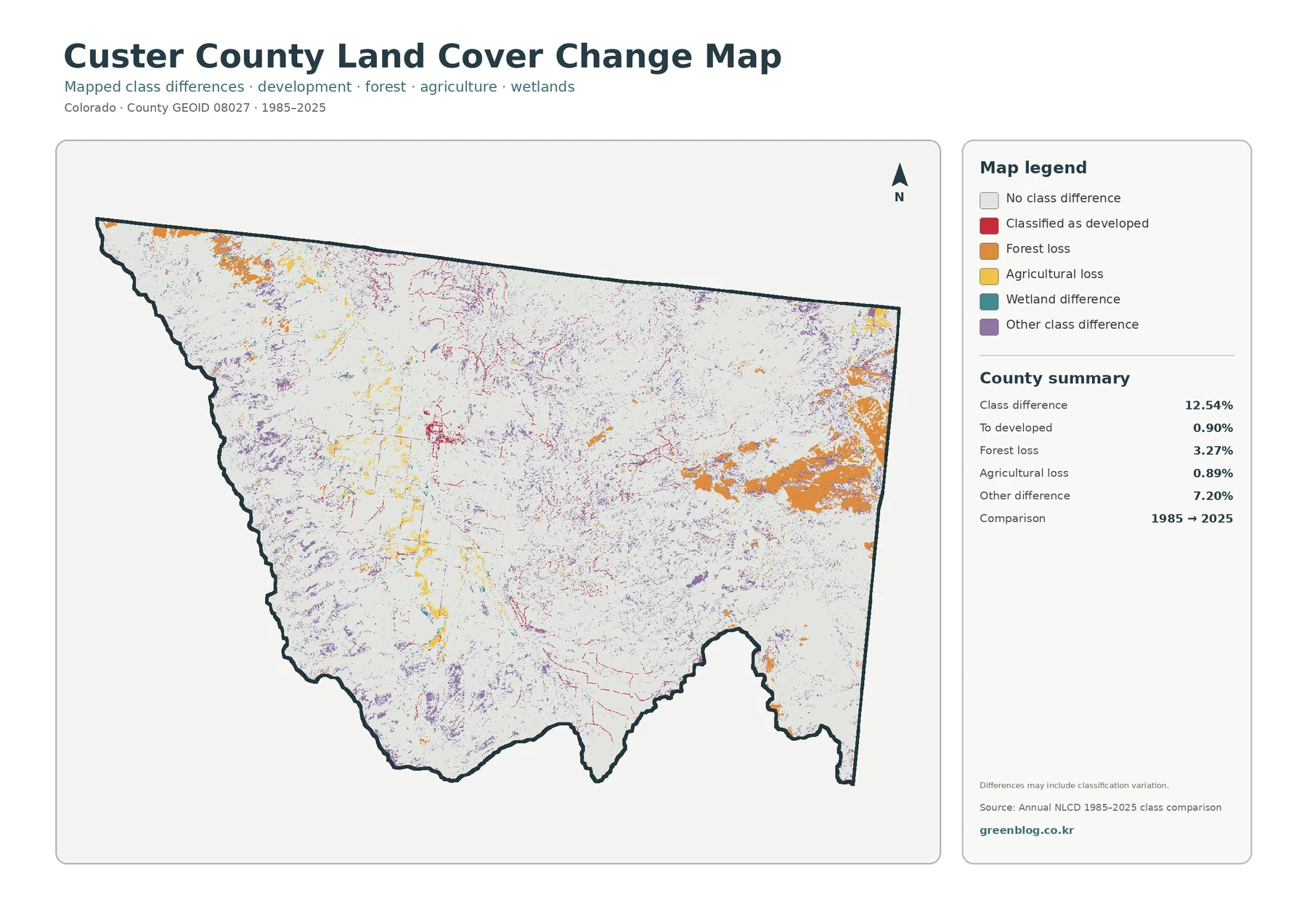 Custer County land cover change map