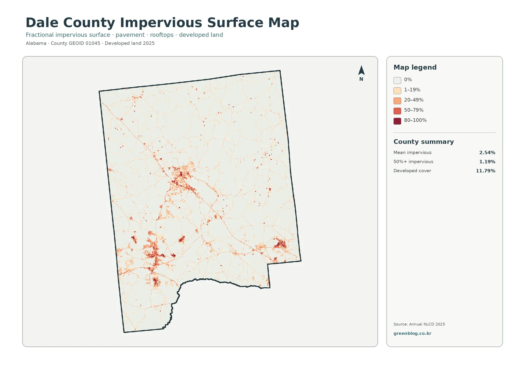 Dale County impervious surface and developed land map