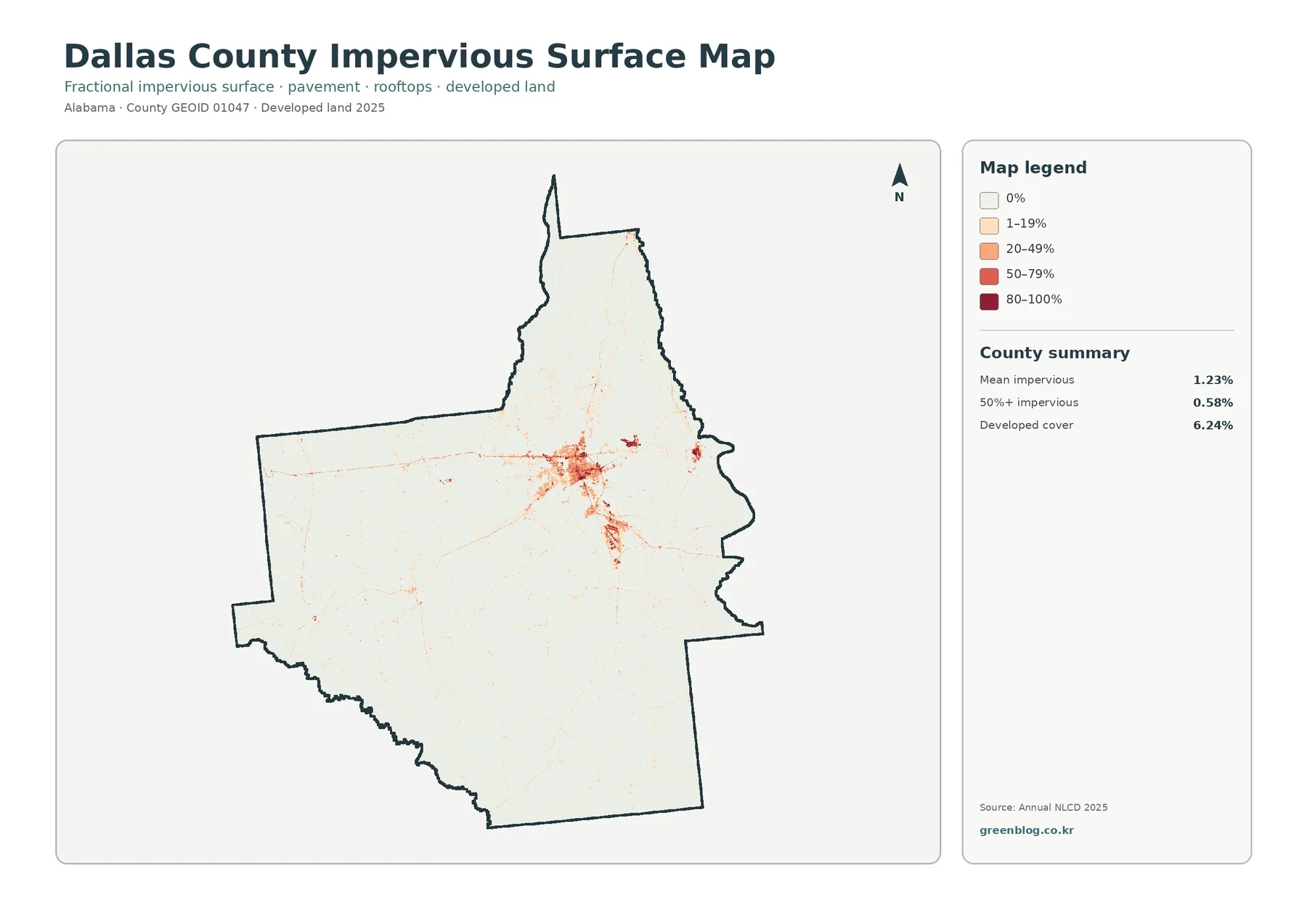 Dallas County impervious surface and developed land map