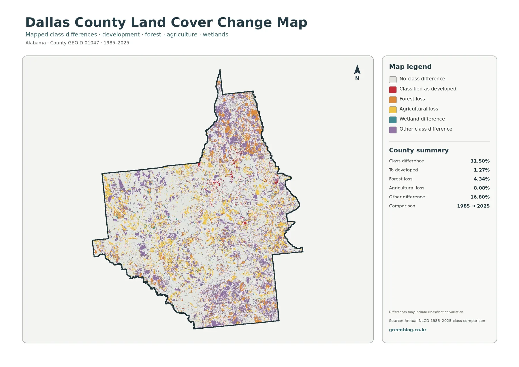 Dallas County land cover change map