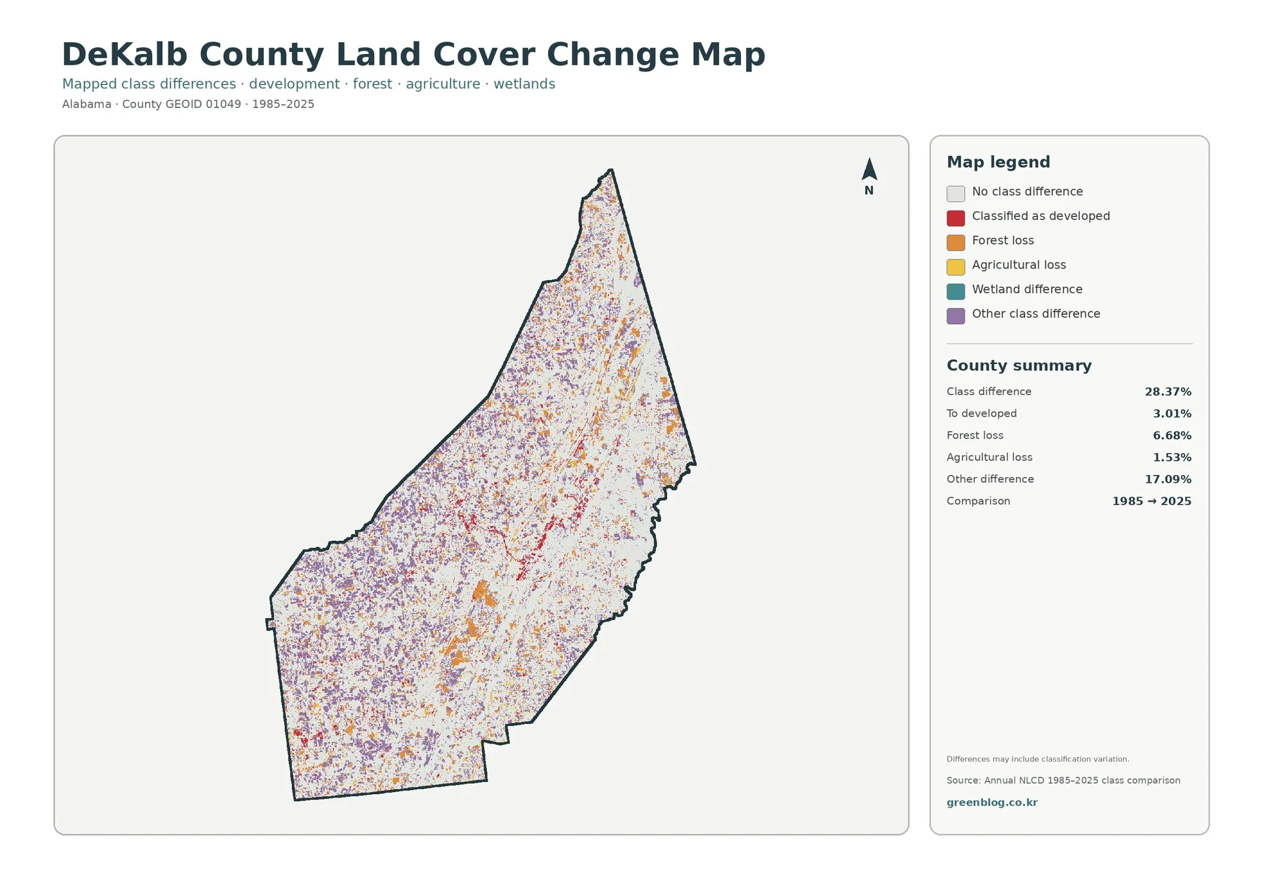 DeKalb County land cover change map
