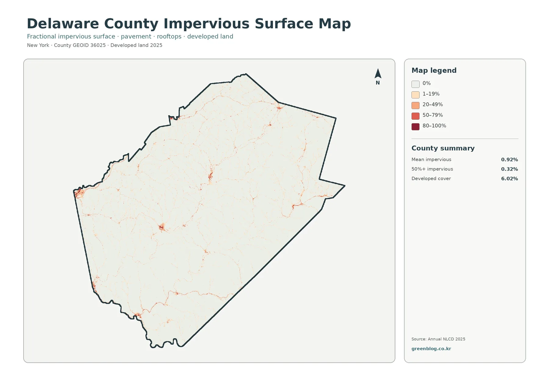 Delaware County 불투수·개발지 지도