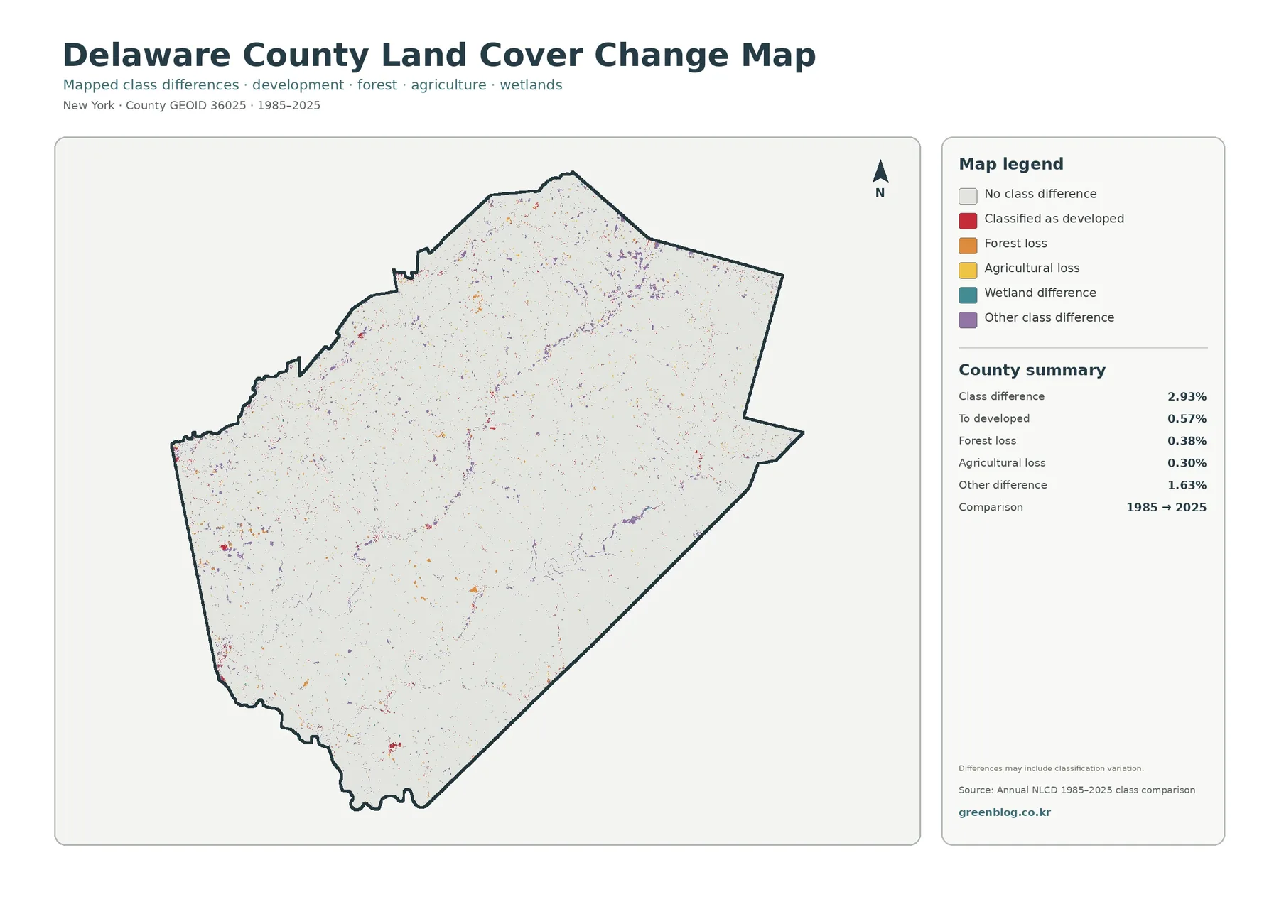 Delaware County 토지 피복 변화 지도