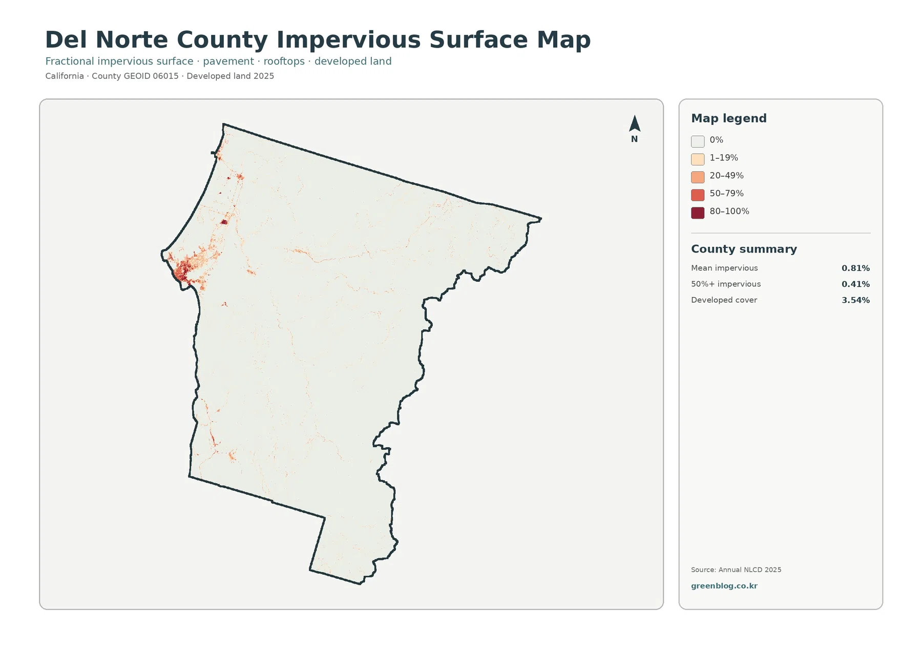 Del Norte County impervious surface and developed land map