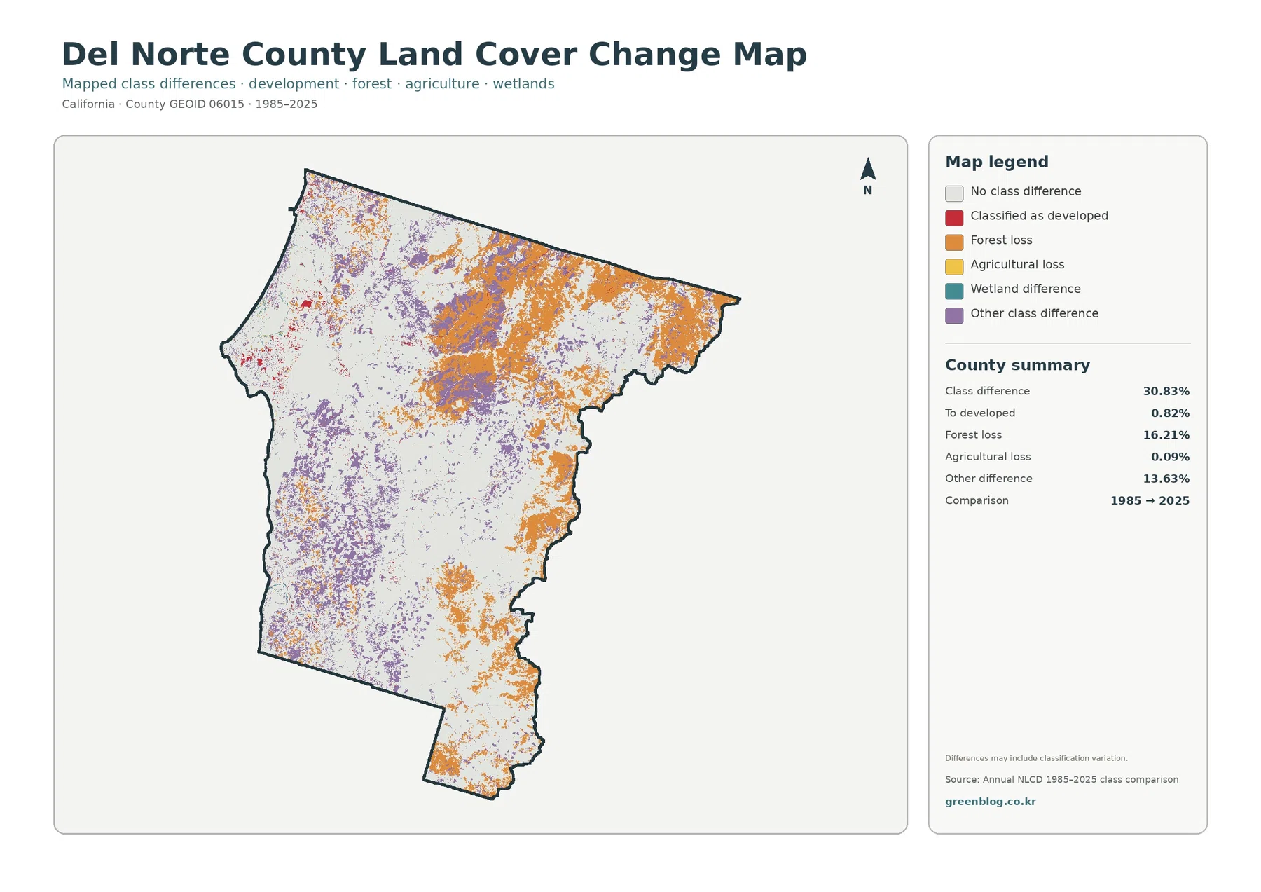 Del Norte County land cover change map