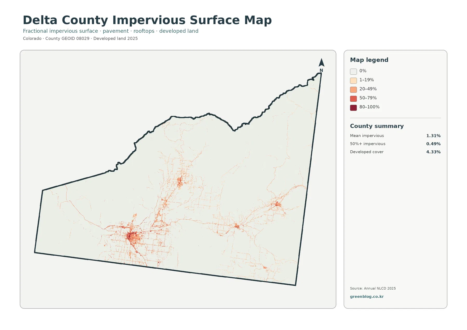Delta County impervious surface and developed land map