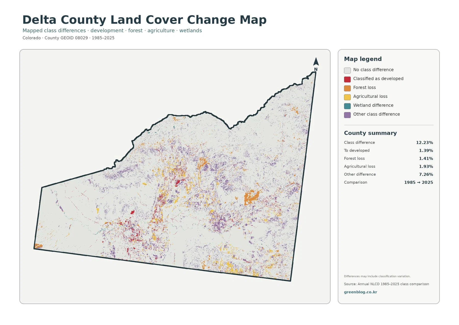 Delta County land cover change map