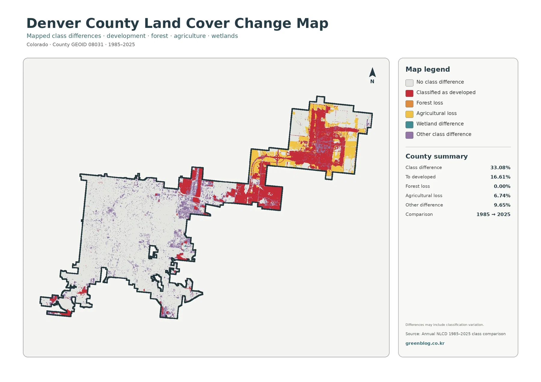 Denver County land cover change map