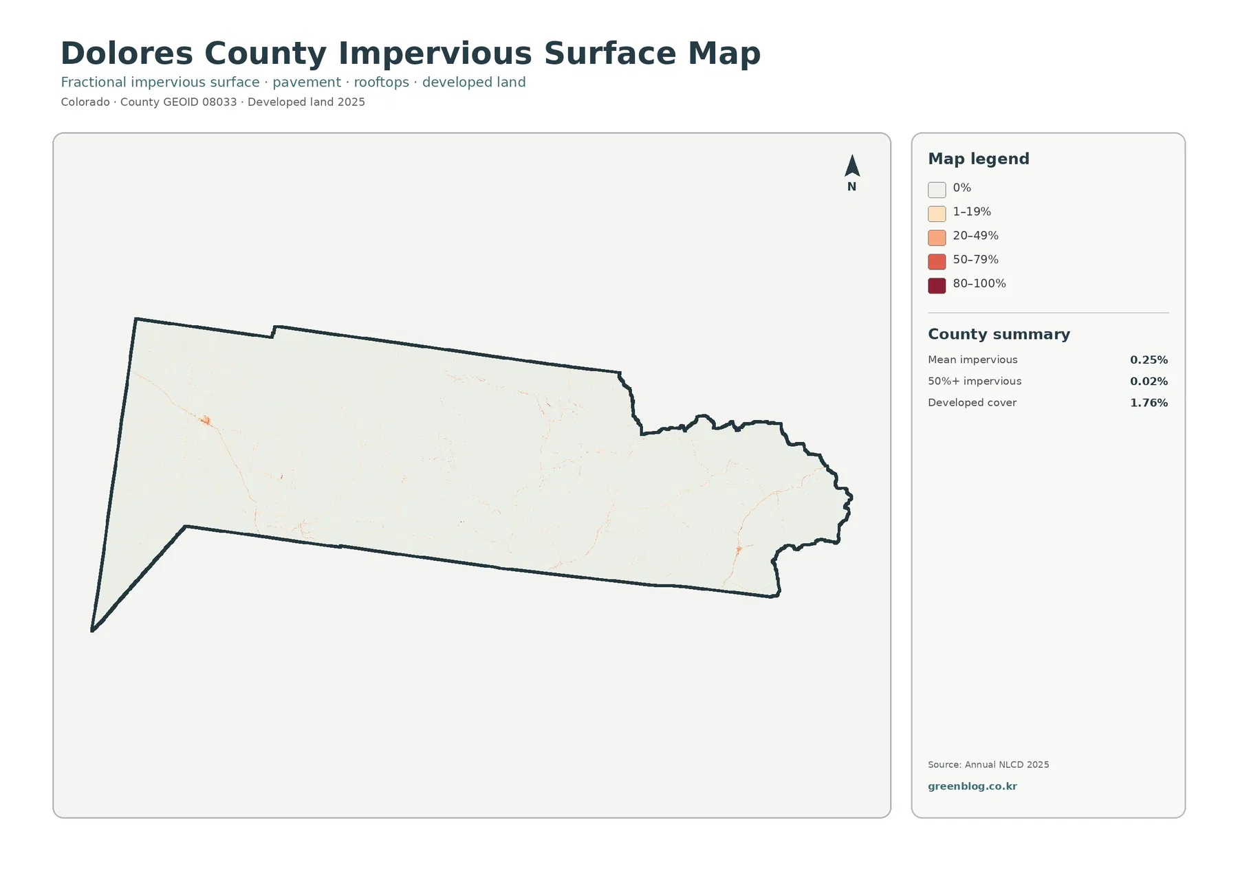 Dolores County impervious surface and developed land map