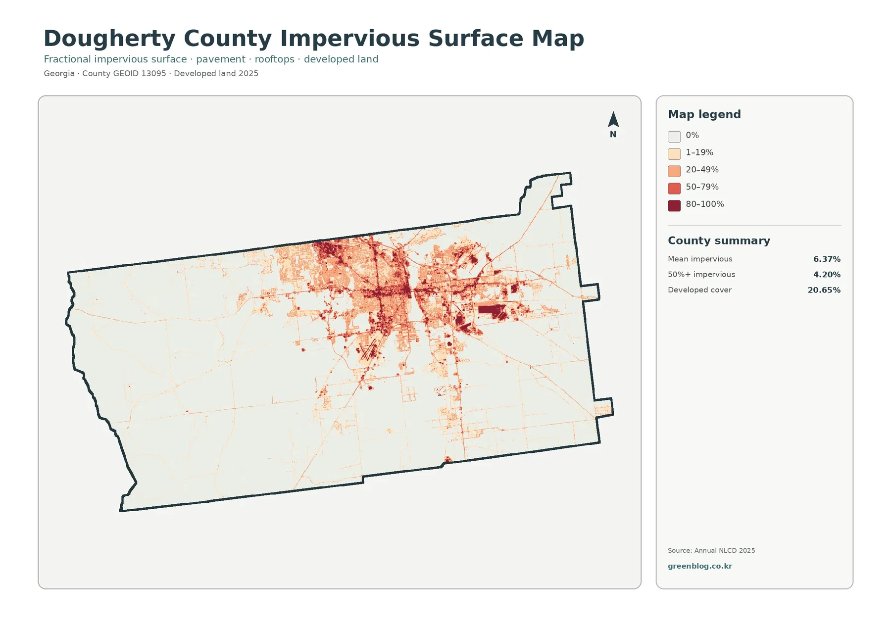 Dougherty County impervious surface and developed land map