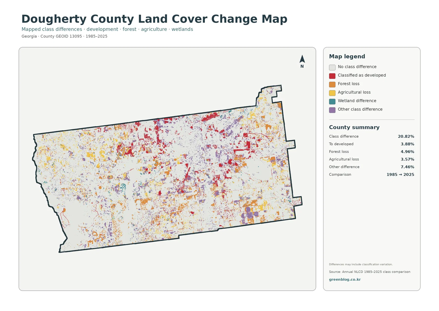 Dougherty County land cover change map