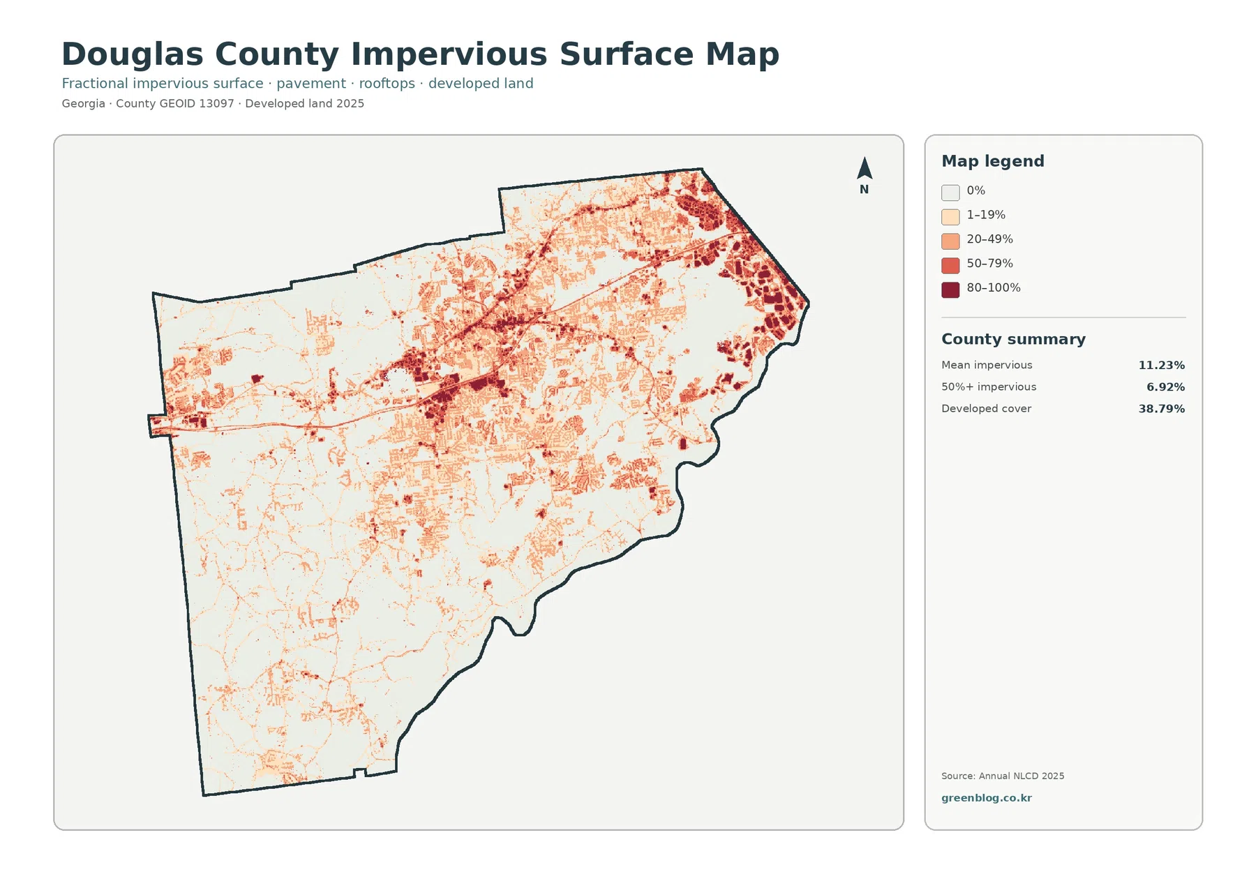 Douglas County impervious surface and developed land map