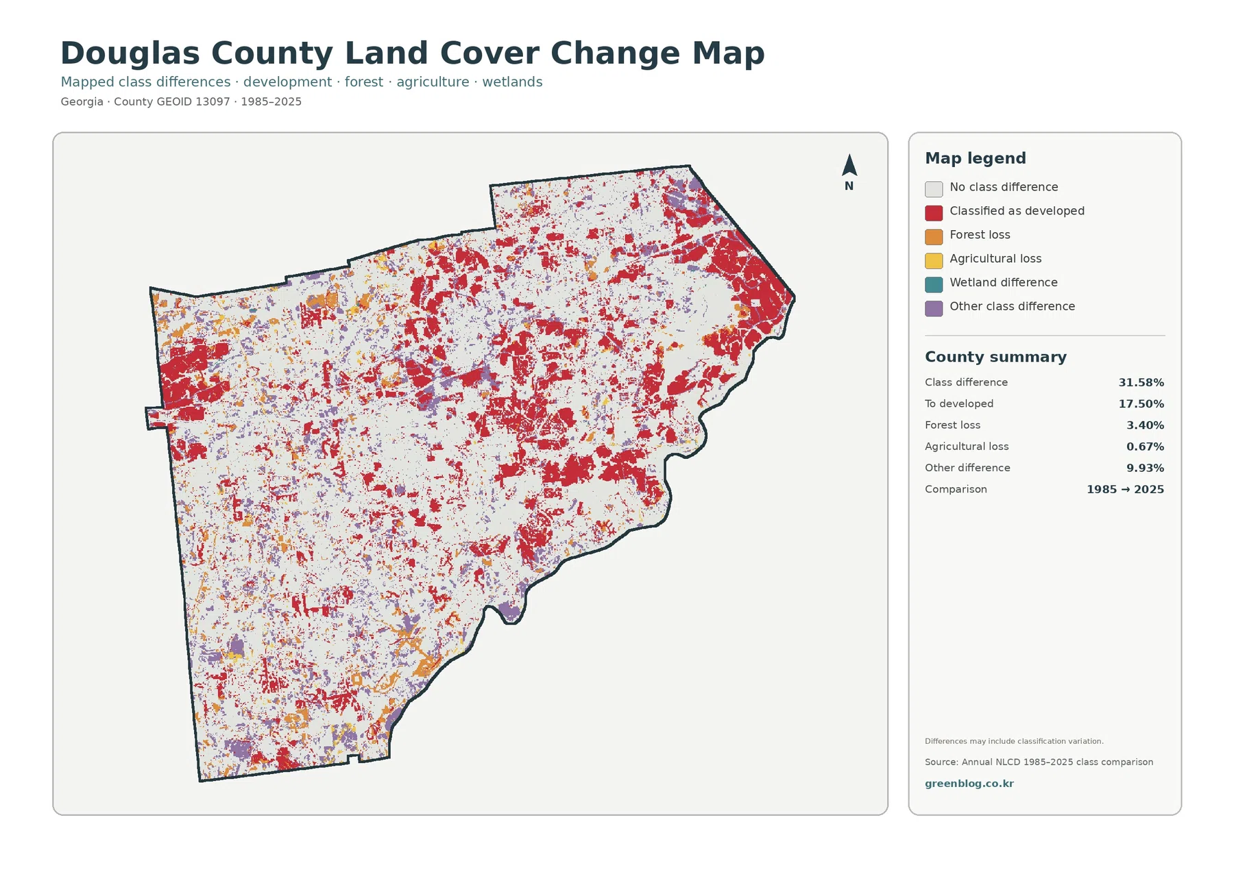 Douglas County land cover change map