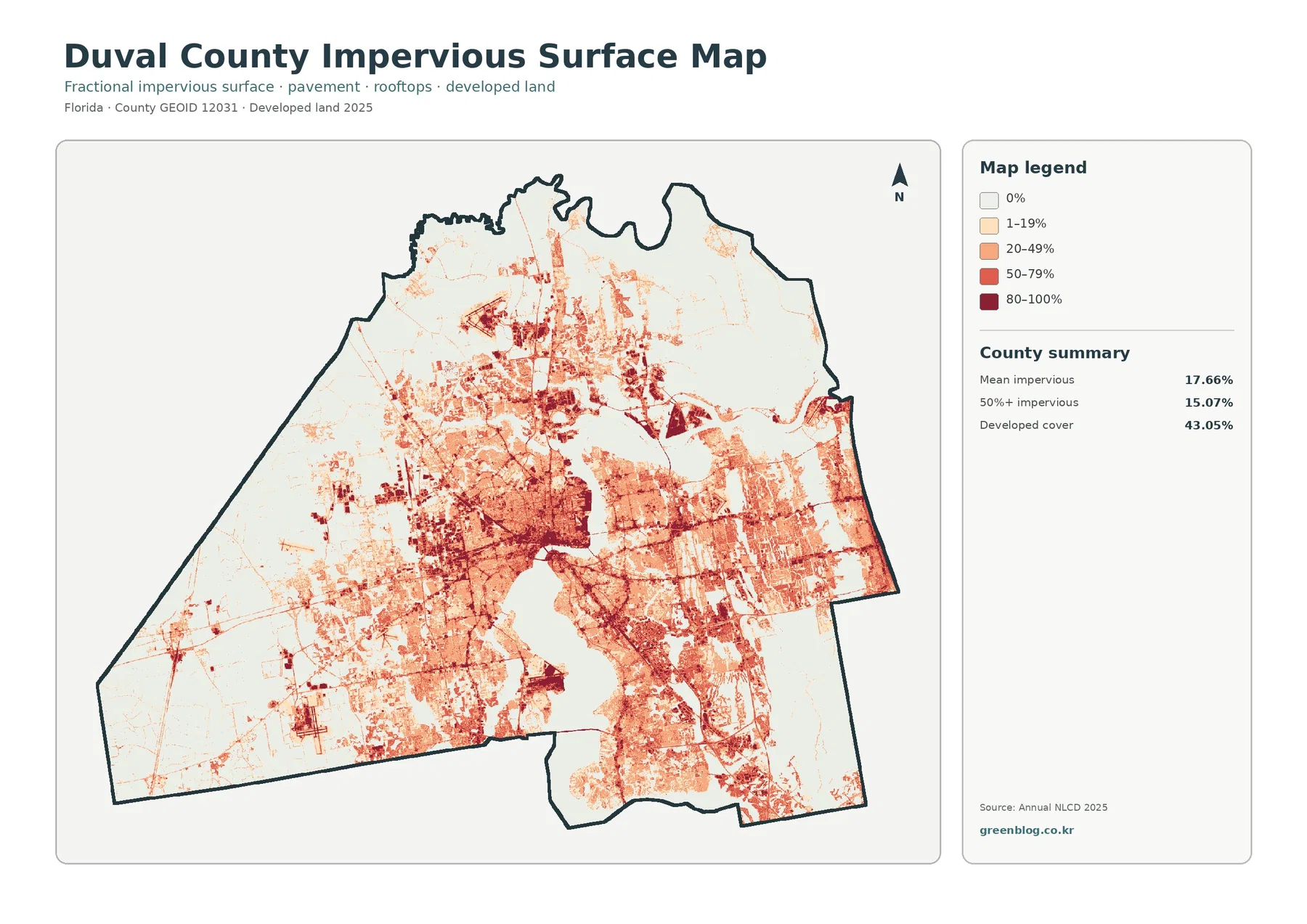 Duval County impervious surface and developed land map