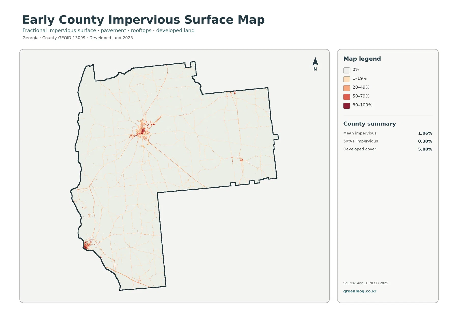 Early County impervious surface and developed land map