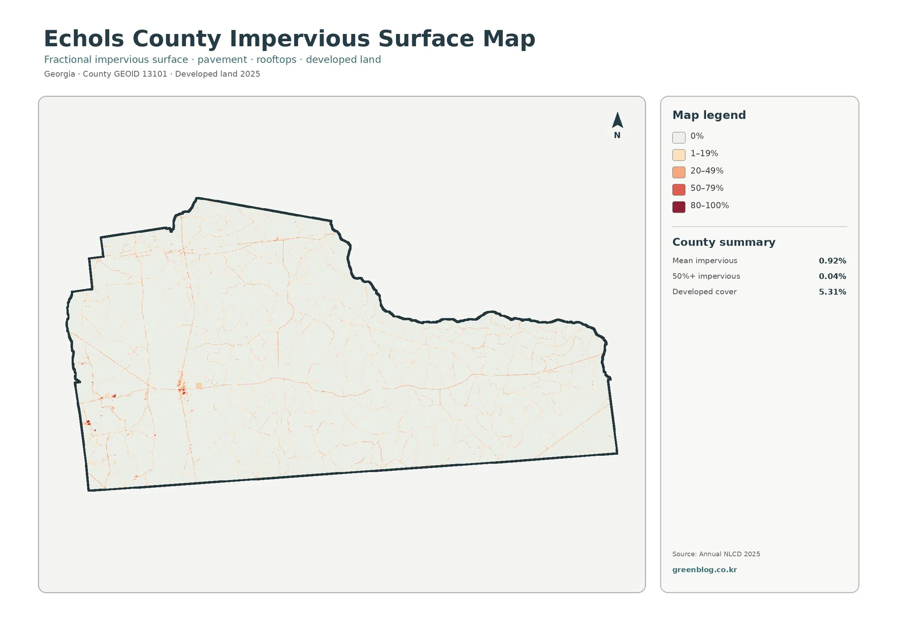 Echols County impervious surface and developed land map