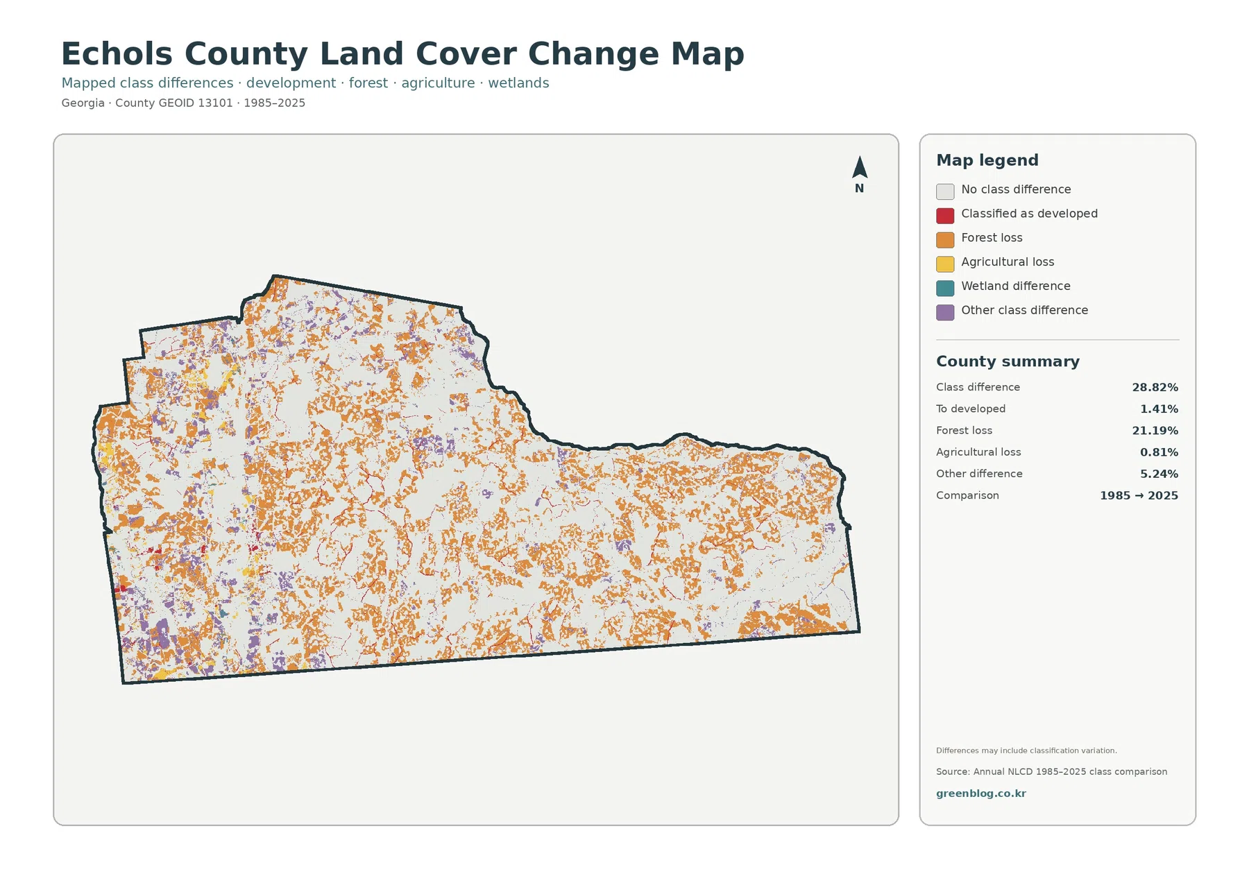 Echols County land cover change map