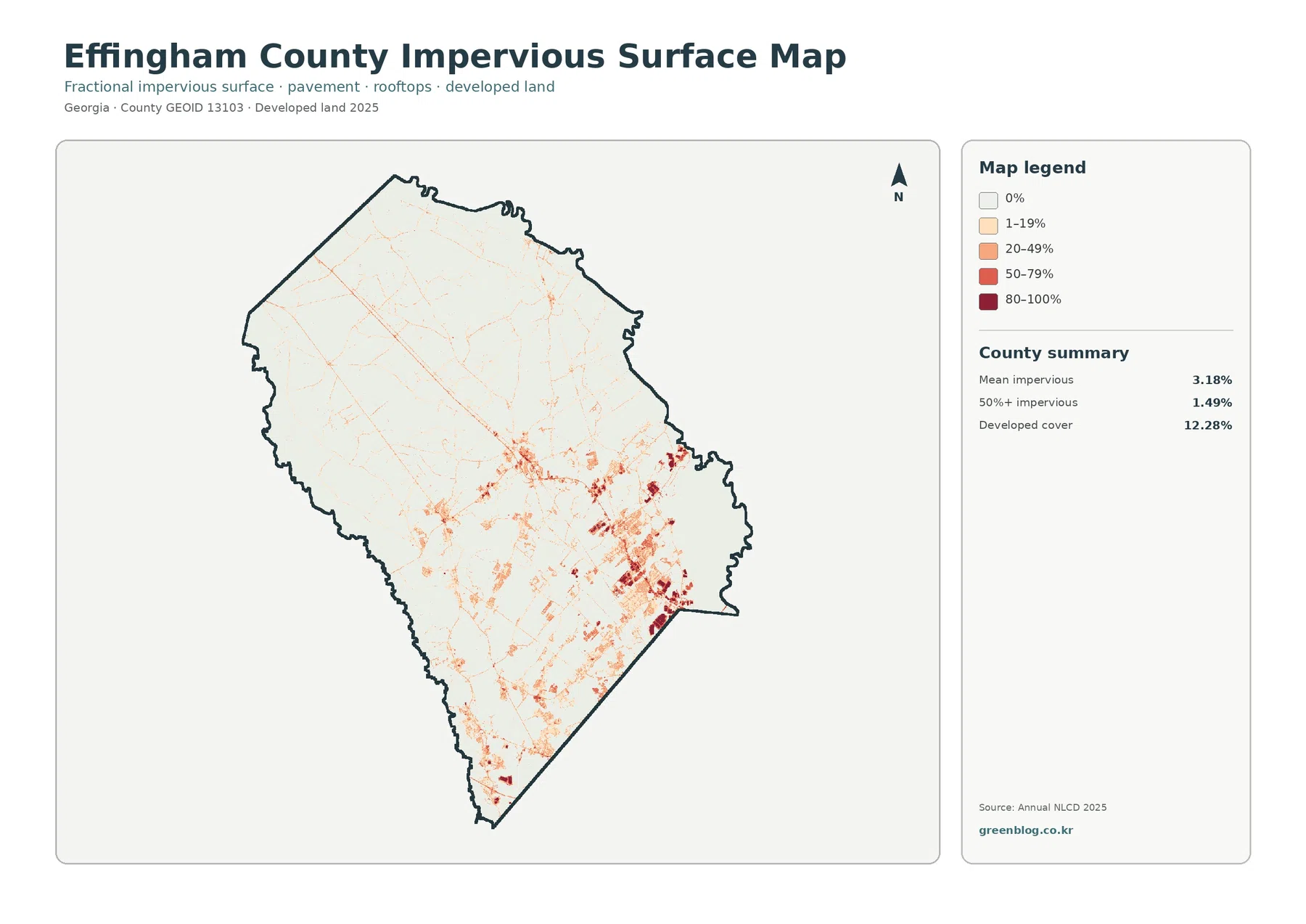 Effingham County impervious surface and developed land map