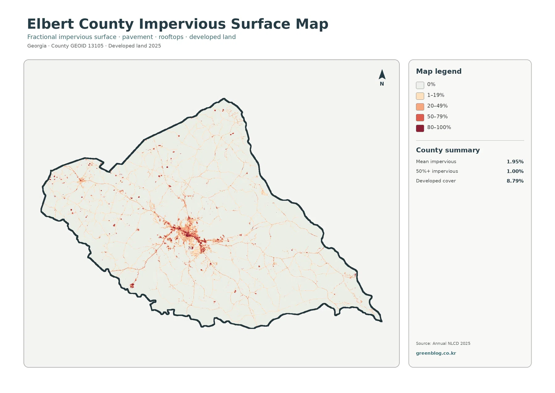 Elbert County impervious surface and developed land map