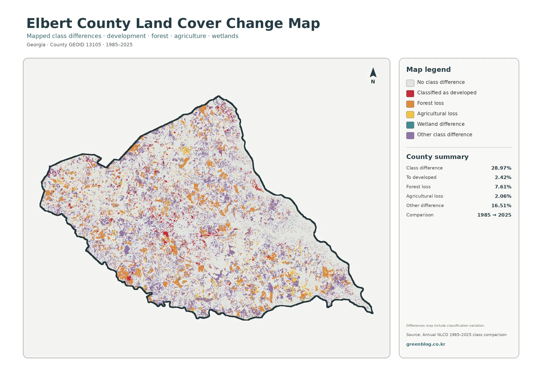 Elbert County land cover change map